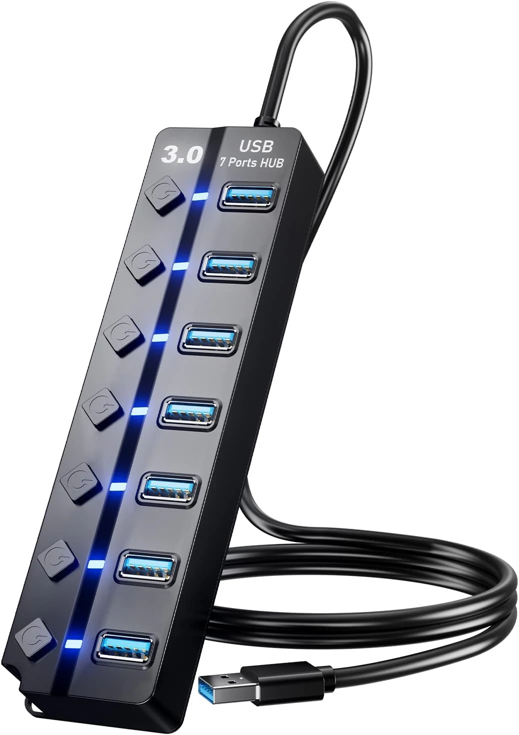 USB 3.0 Hub, PANPEO 7-Port USB Data Hub Splitter with 3ft Long Cable USB Extension