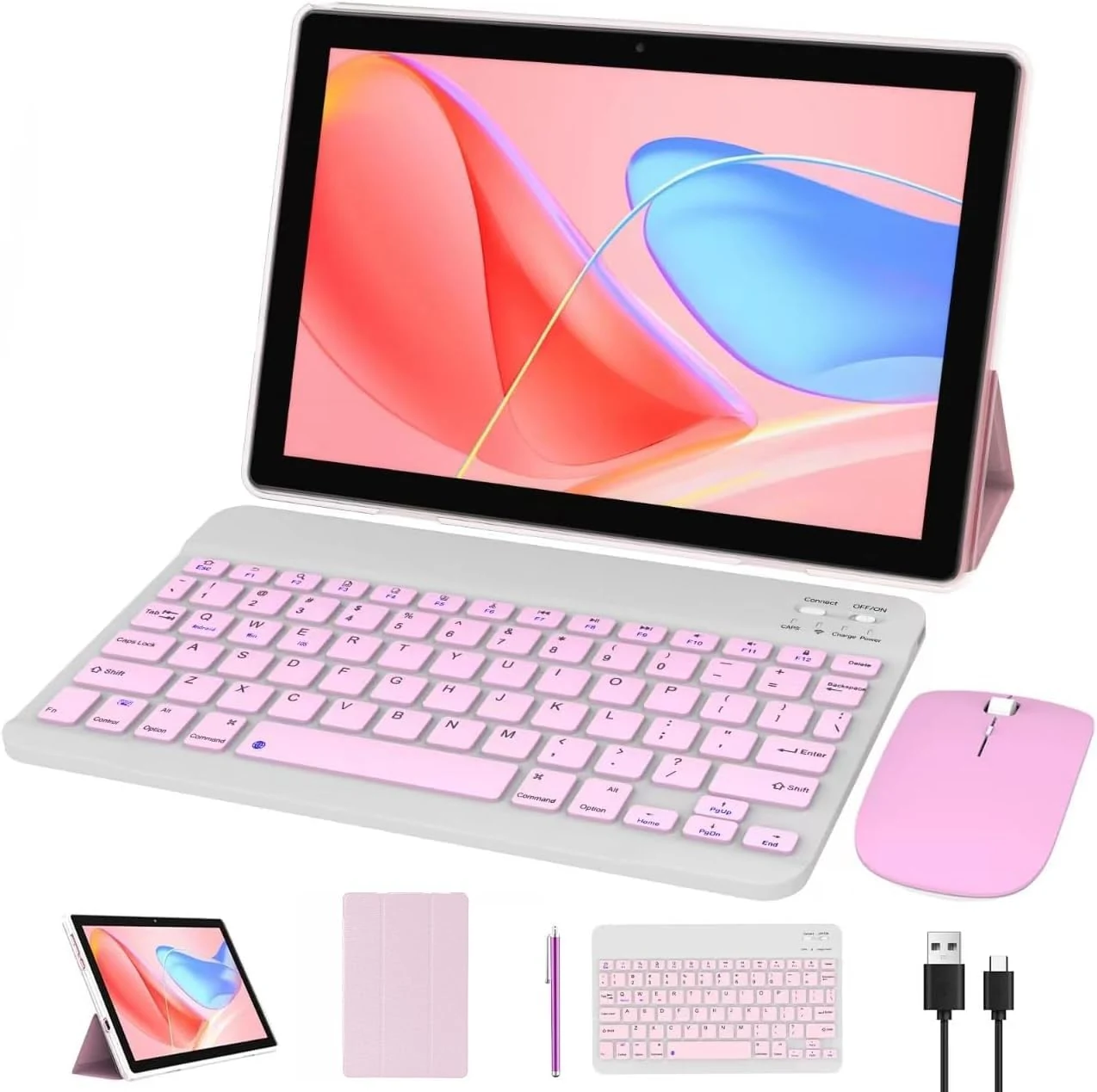 NOVOJOY 10 Inch Android 15 2 in 1 Tablet (64GB + 8GB) with Keyboard & Stylus