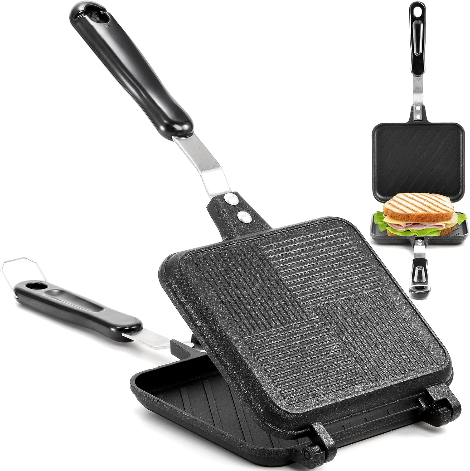 Elsjoy Hot Sandwich Maker, Grilled Sandwich Press with Handle, Stovetop review