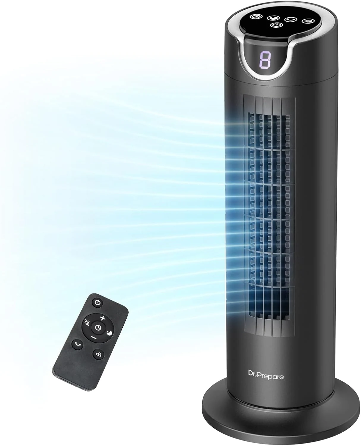 DR.PREPARE Tower Fan for Bedroom, 25 dB Quiet DC Bladeless Fan with Remote, 8 Speeds, 1-8H Timer, 80° Oscillating Fans