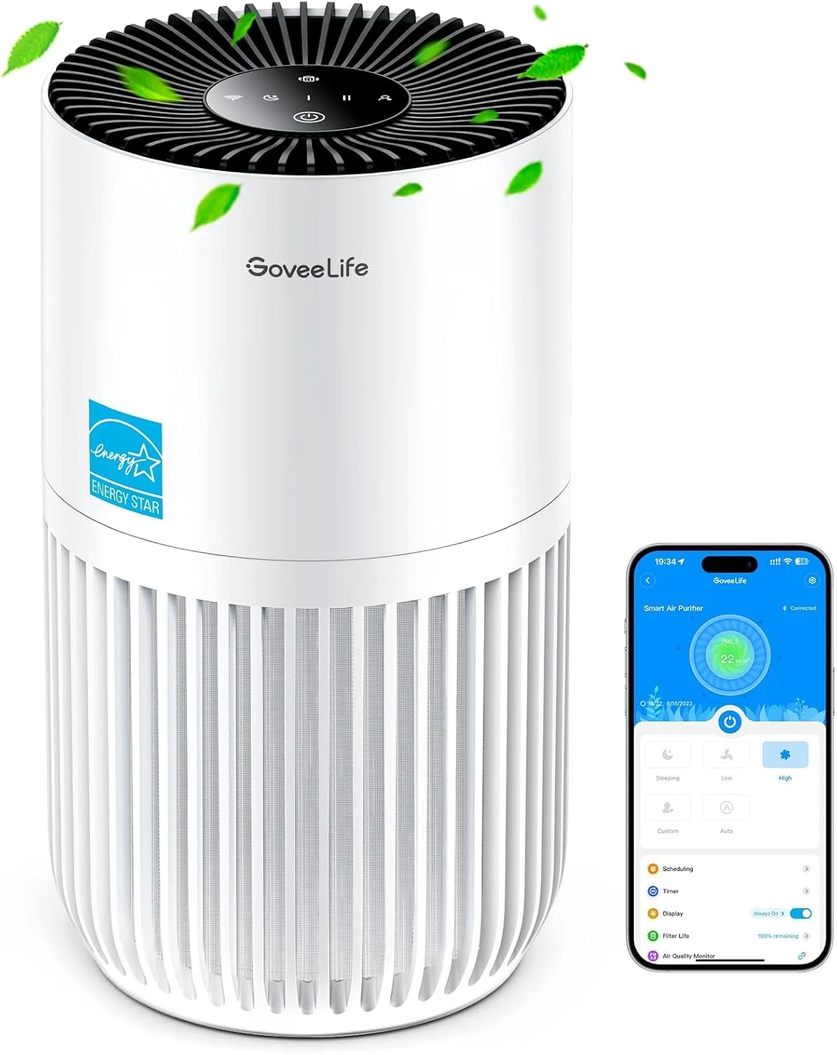 GoveeLife Mini Air Purifier for Bedroom, Smart Filter Air Purifier with App Alexa Control