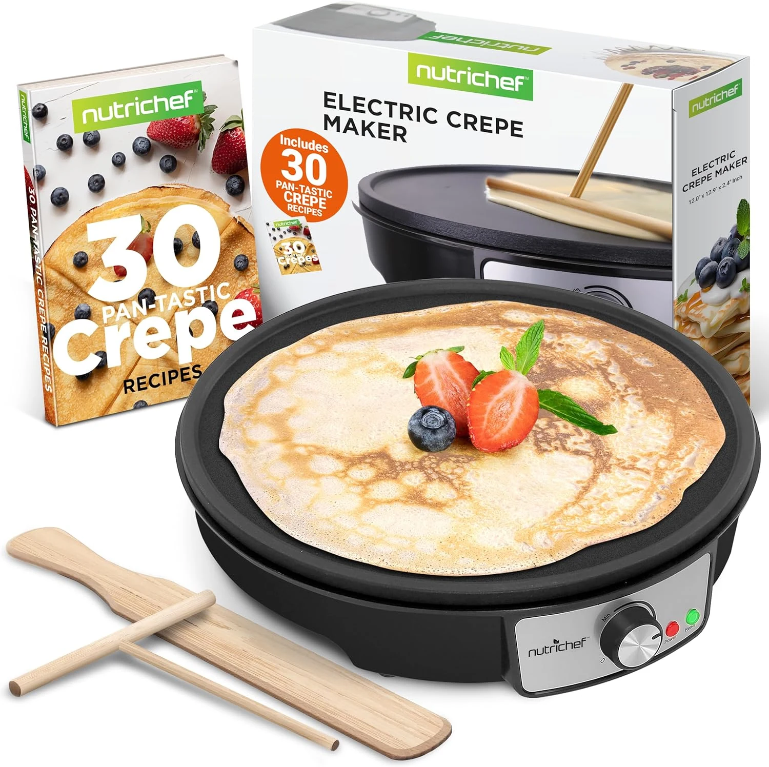 Nutrichef Electric Crepe Maker Pan & Griddle (12 Inch Nonstick Cooktop)
