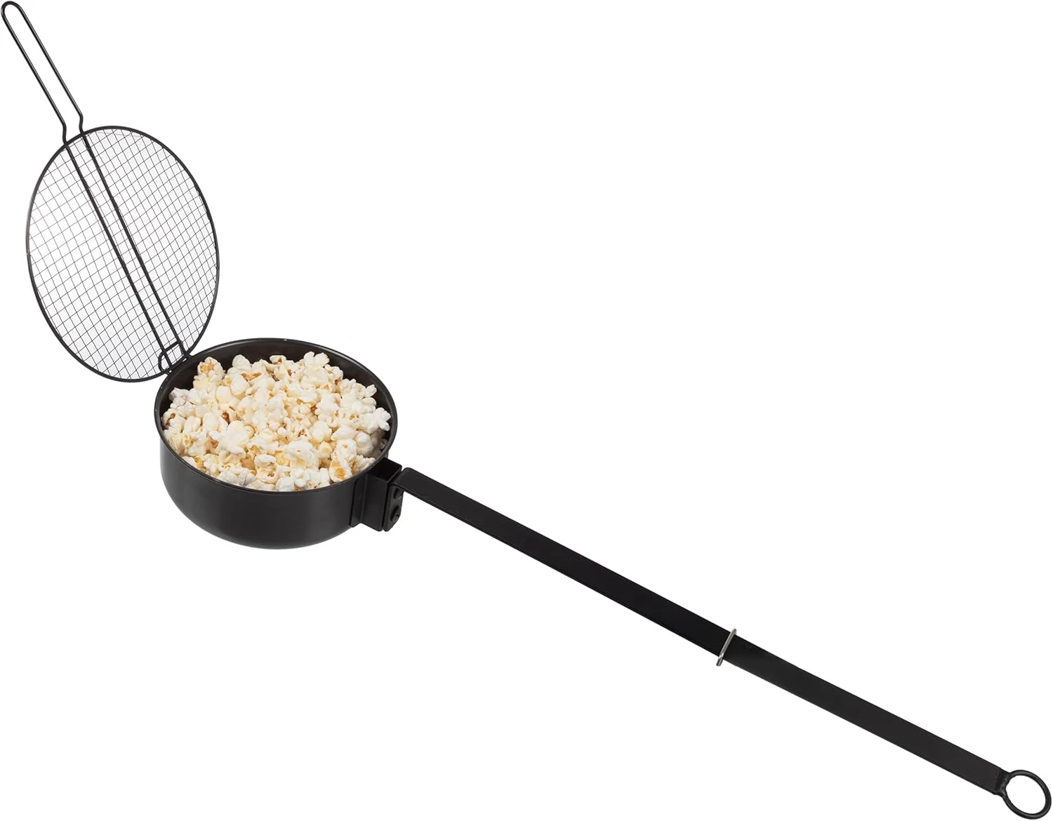 Campfire Popcorn Popper - Old Fashioned Popcorn Maker with Extended Handle (Black)
