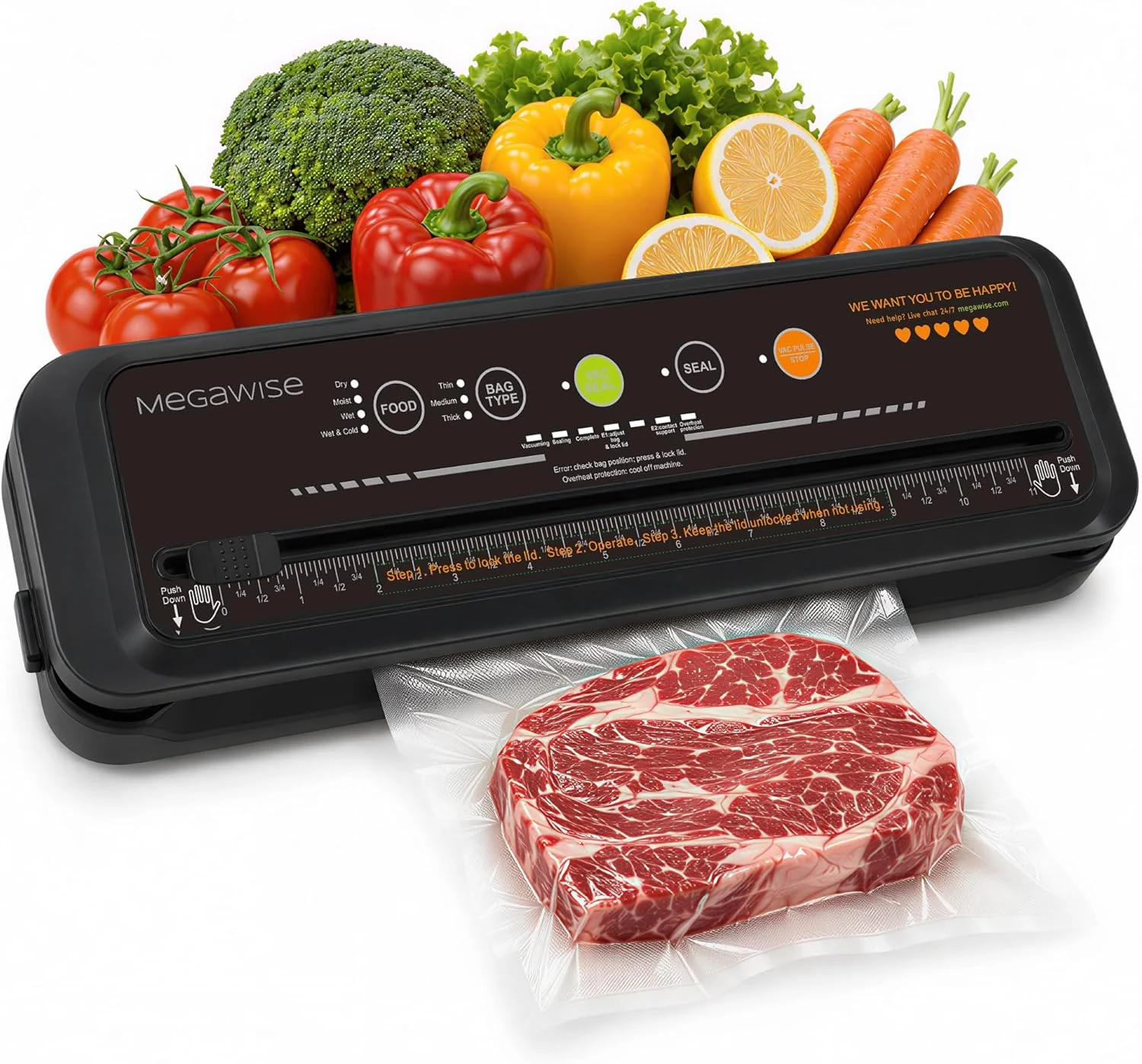 MEGAWISE Model B 2025 Vacuum Sealer (Black)