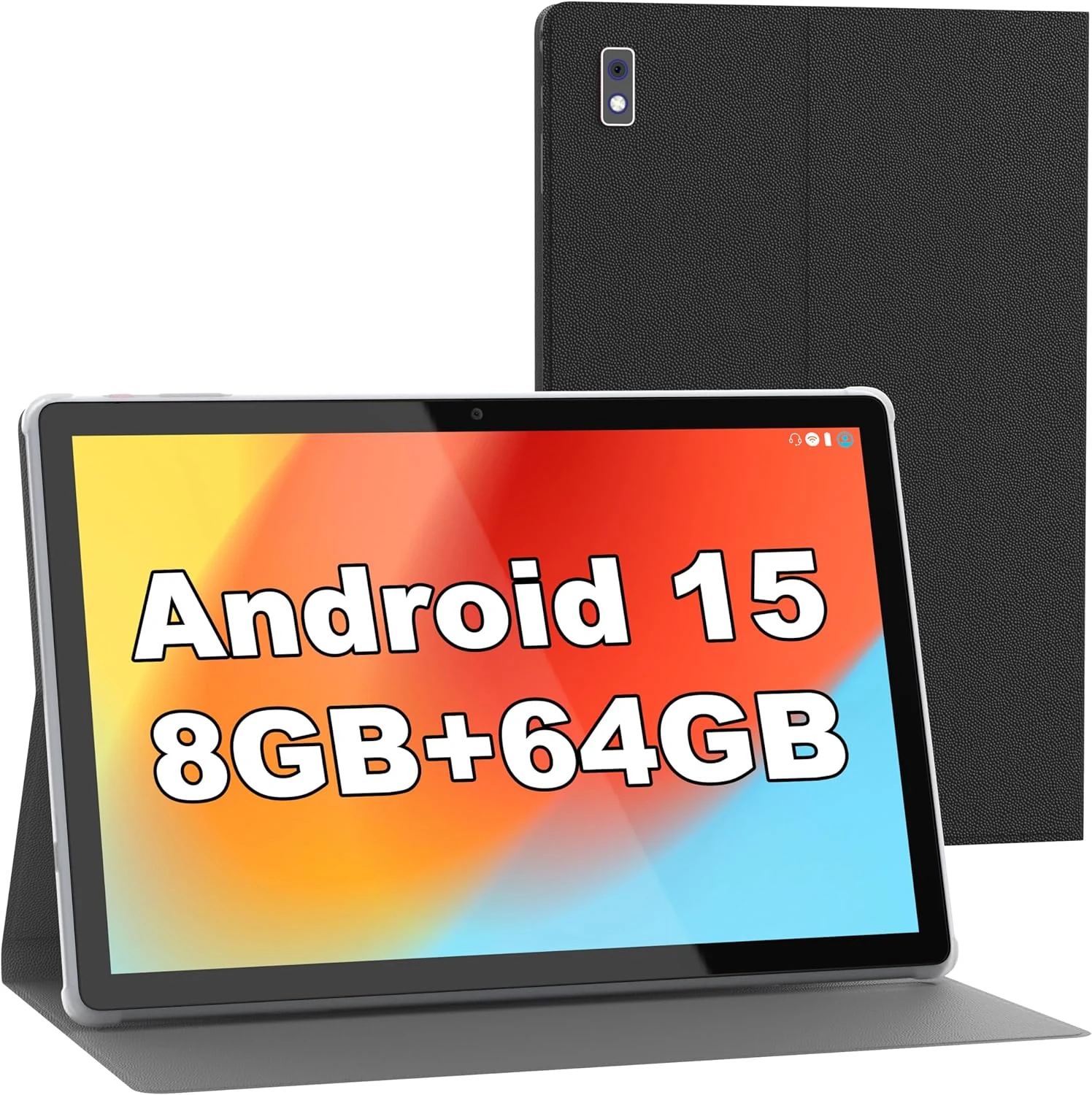 BYYBUO Android 15 Tablet, 10.1 inch Tablet with Case (8GB RAM/64GB)