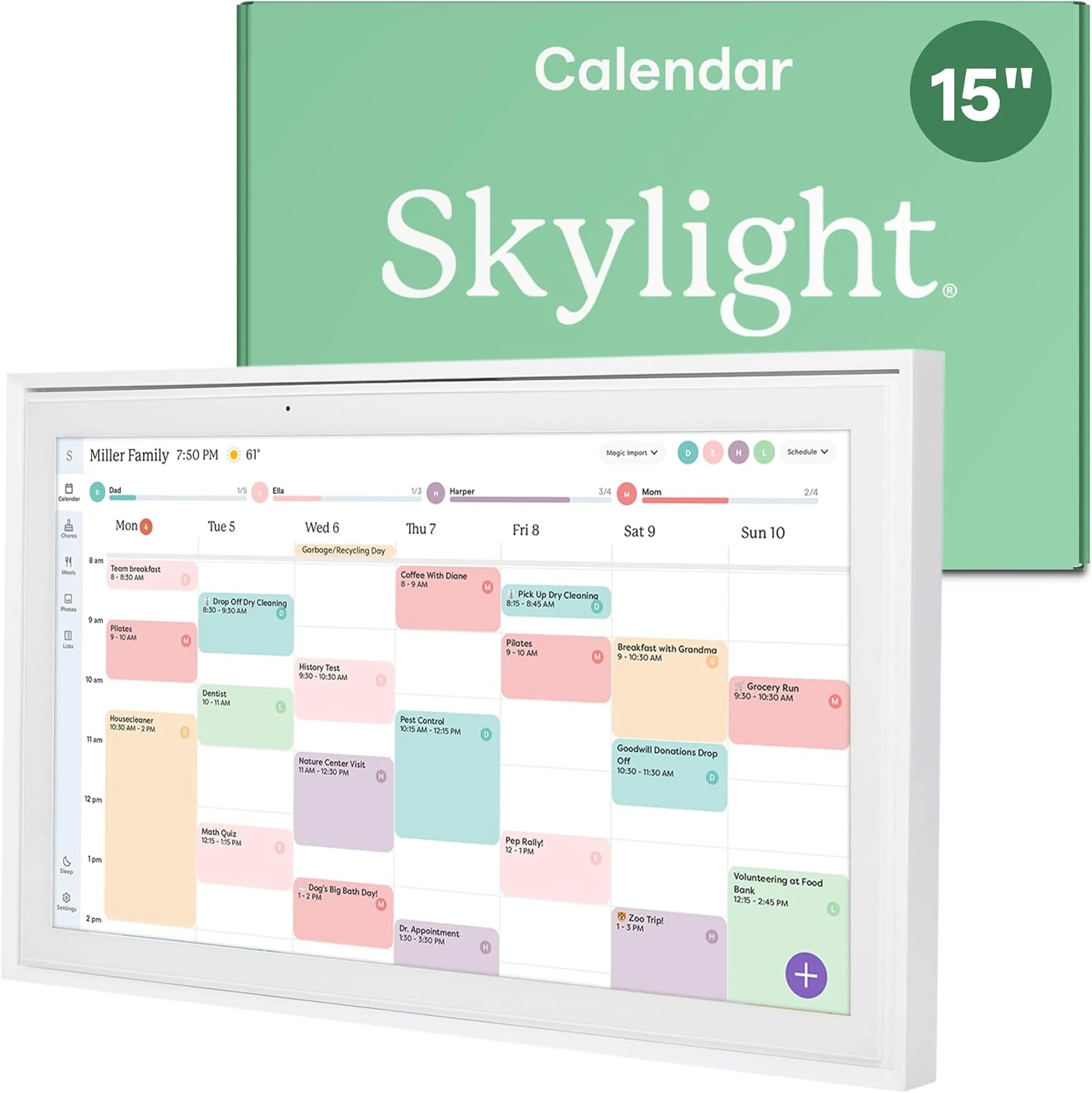 Skylight Calendar: 15-inch Wall Planner Digital Calendar & Chore Chart, Smart Touchscreen Interactive Display for Family Schedules – Wall Mount Included