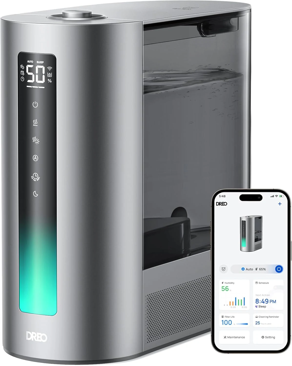 DREO 6L Humidifiers for Bedroom, Smart Warm & Cool Mist for Large Room, 60Hr Quiet Runtime for Baby, Plant, Humidity Sensor, Indicator Light, 12H Timer, Google/Alexa, HM713S
