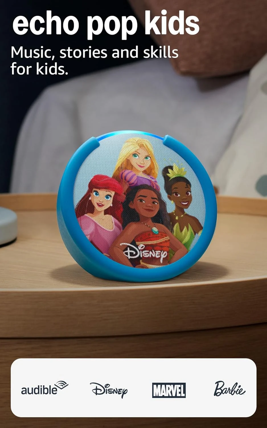 Amazon Echo Pop Kids (newest model), Enjoy age-appropriate audiobooks, interactive games and Alexa+ experiences to create and learn, Disney Princess design