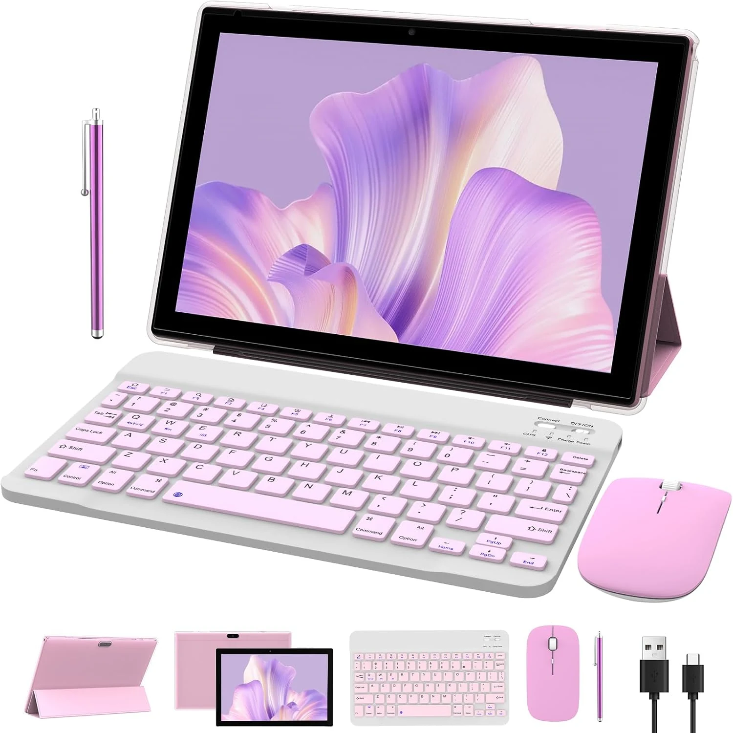 NOVOJOY 2 in 1 Tablet 10 Inch Android 15 Tablet (Pink)