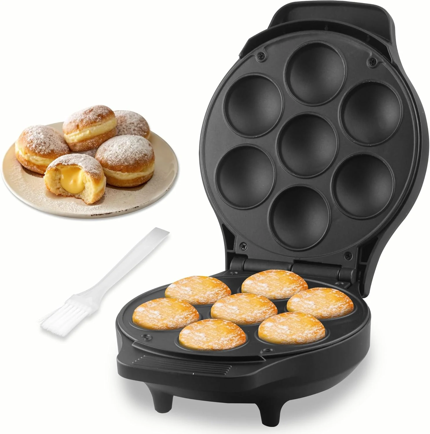 FineMade Mini Stuffed Pancakes Maker, Electric Ebleskiver Poffertjes Maker Pan