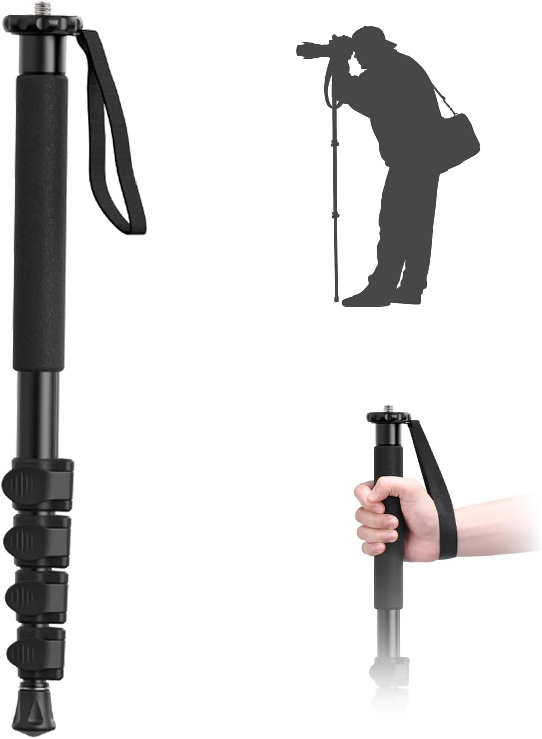ULANZI TB12 61-Inch Camera Monopod - Portable Tripod & Monopod Photography Stick with 5-Section Height, Aluminum Compact Travel Camera Stick for Canon, Nikon, Sony Mirrorless, DSLR, Easy to Carry