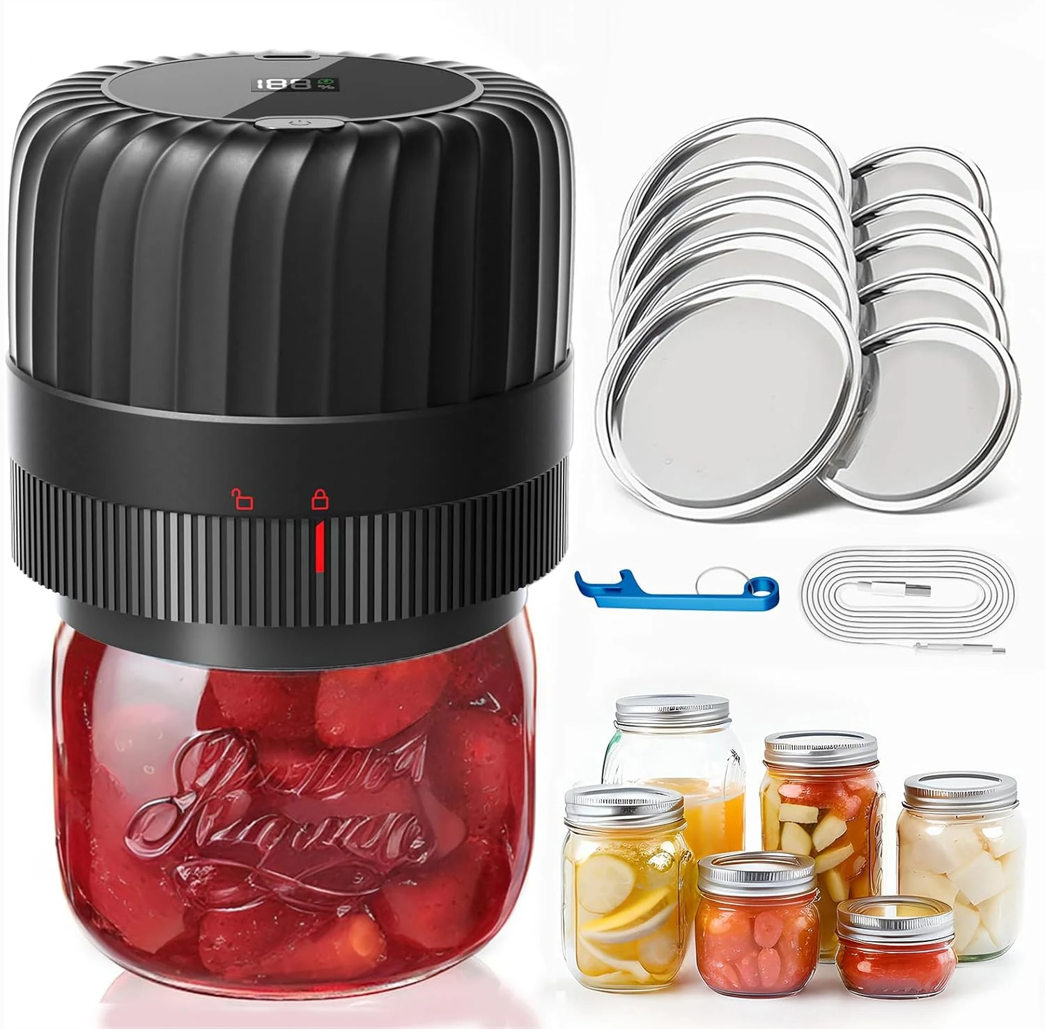 Electric Mason Jar Vacuum Sealer Kit for Wide-Mouth & Regular-Mouth