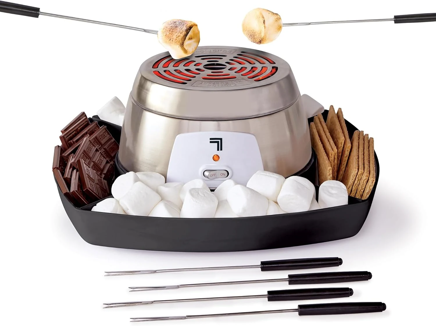 Sharper Image Electric S’mores Maker – 6 Marshmallow Roasting Sticks & Serving Tray Station