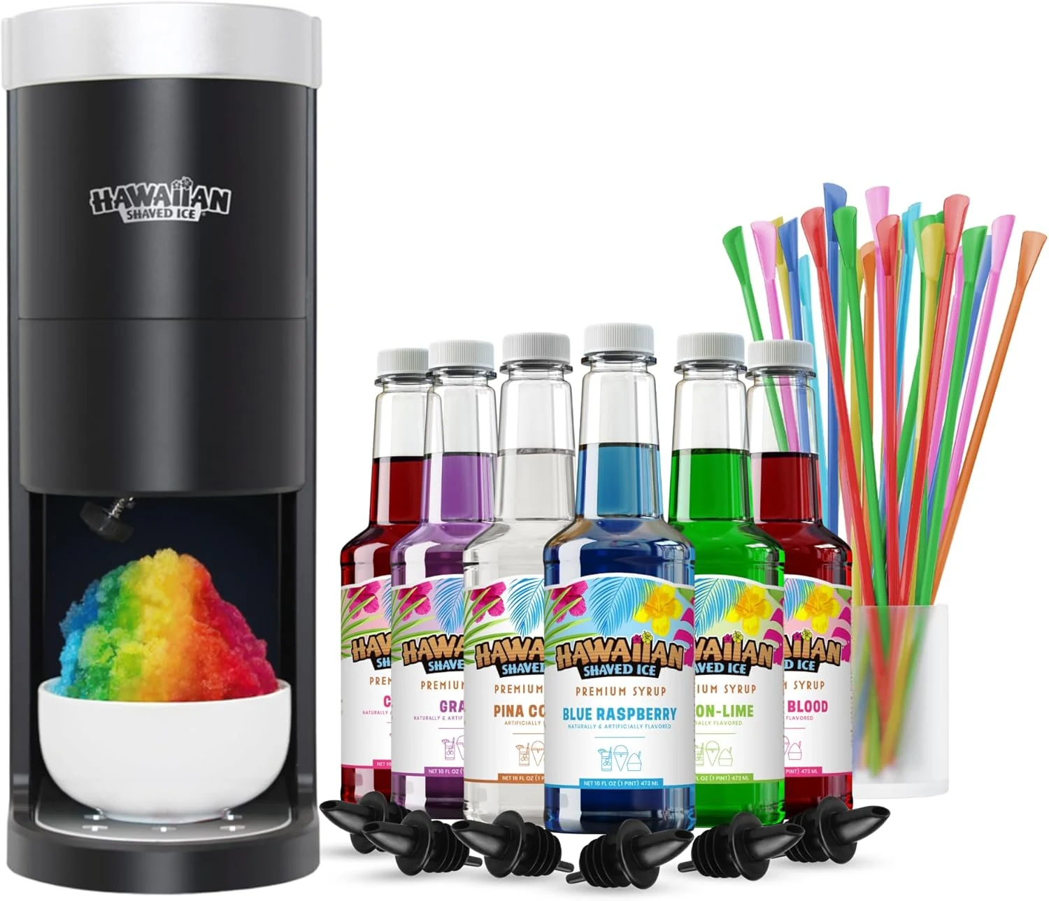 Hawaiian Shaved Ice HomePro Shaved Ice and Snow Cone Machine Kit, 6-16oz with Syrup Flavors