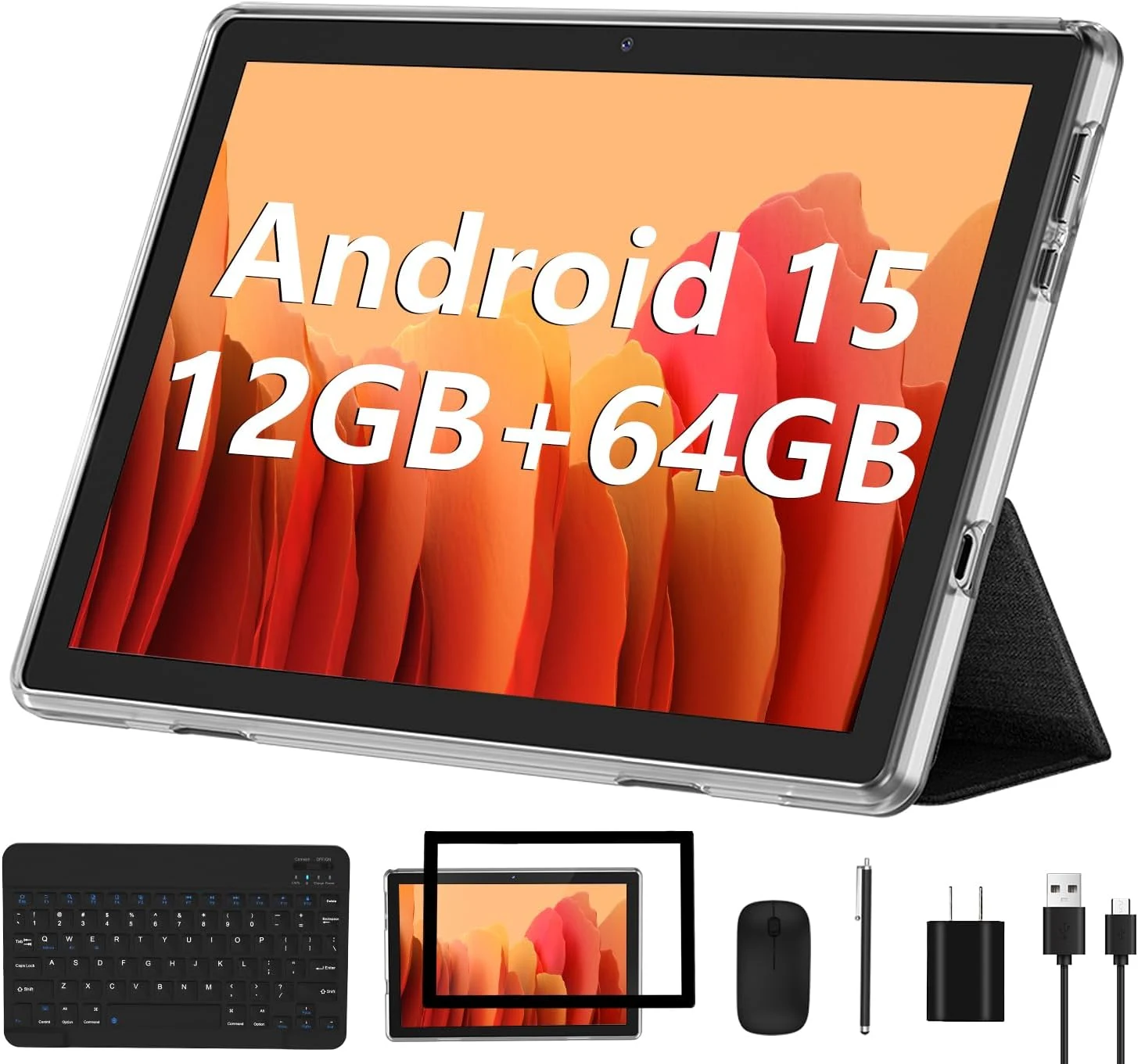 ECOPAD Android 15 Tablet, 10 Inch Tablets with Keyboard Mouse 12GB RAM + 64GB ROM +1TB Expand