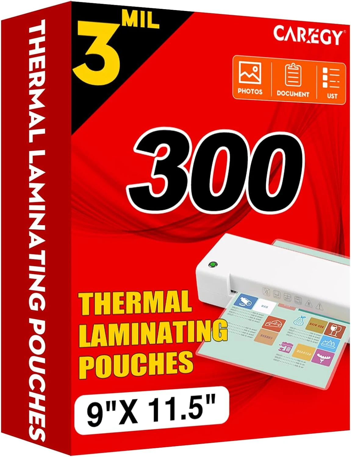 CAREGY Thermal Laminating Pouches, 300 Pack Laminating Sheets, 3 Mil, 9 x 11.5 Inches Lamination Sheet Paper for Laminator, Clear, Letter Size