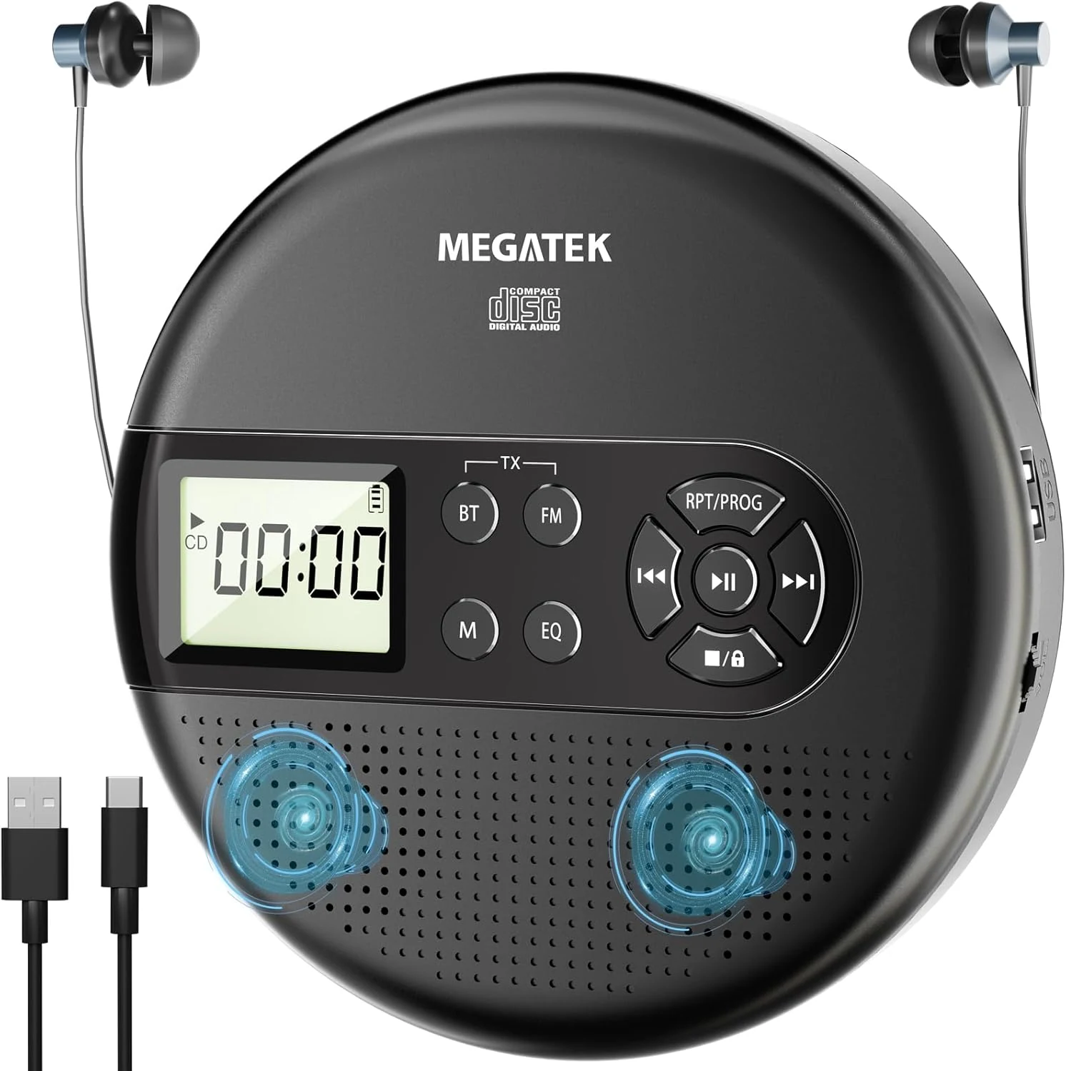 MEGATEK CP27BR Portable CD Player Bluetooth for Car with FM