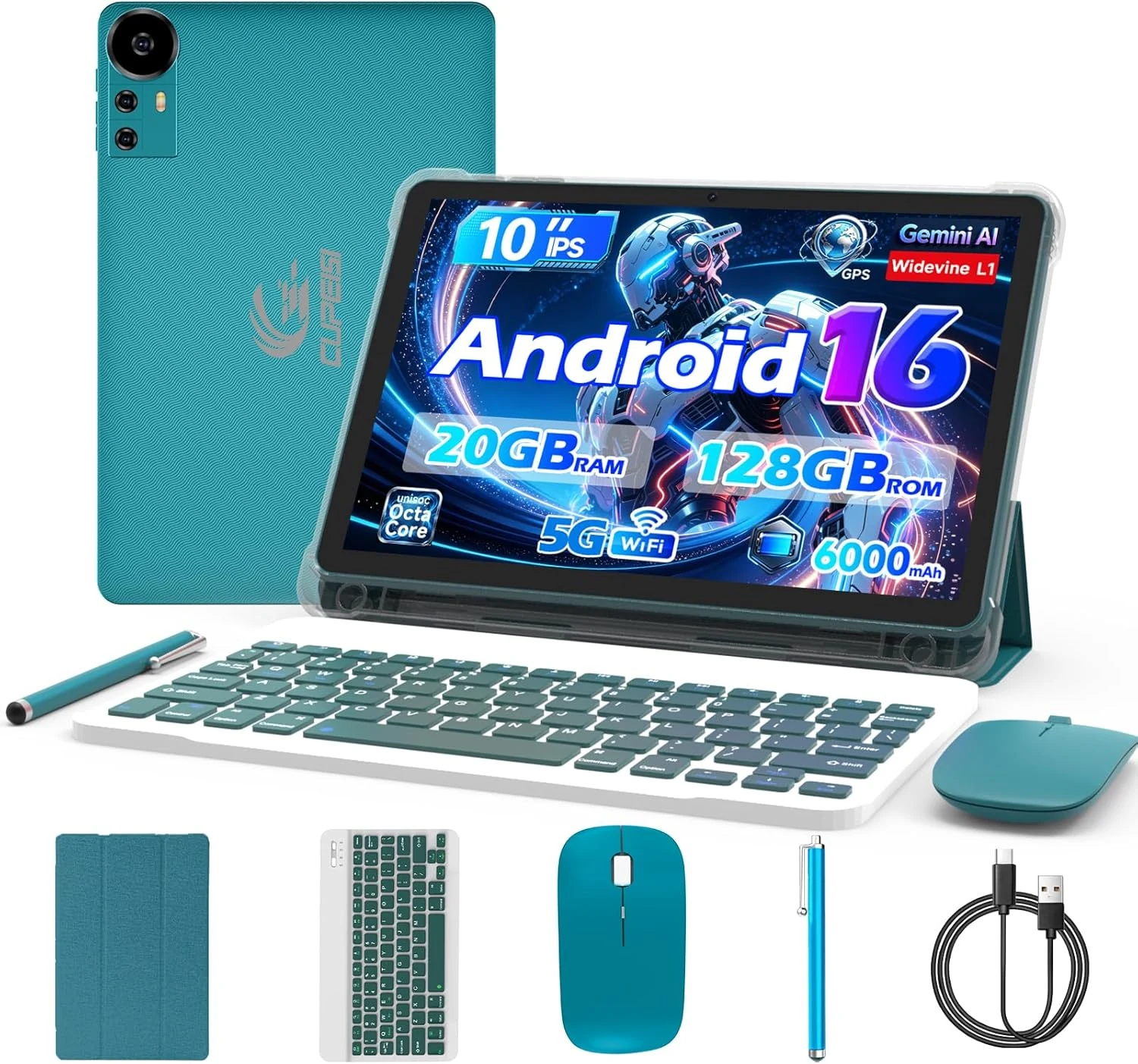 CUPEISI Android 16 Tablet 10 Inch, 20GB RAM+128GB ROM/ 2TB Expandable, 2 in 1 Keyboard Case