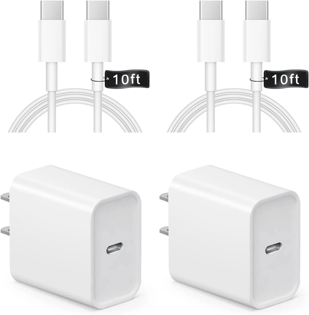 iPhone 17 16 15 Charger Fast Charging 10FT - 20W USB C Charger Block with 10FT Type C to C Cable Compatible with iPhone 17/17 Pro/17 Pro Max/Air/16/16e/15, iPad Pro, iPad Air (White)