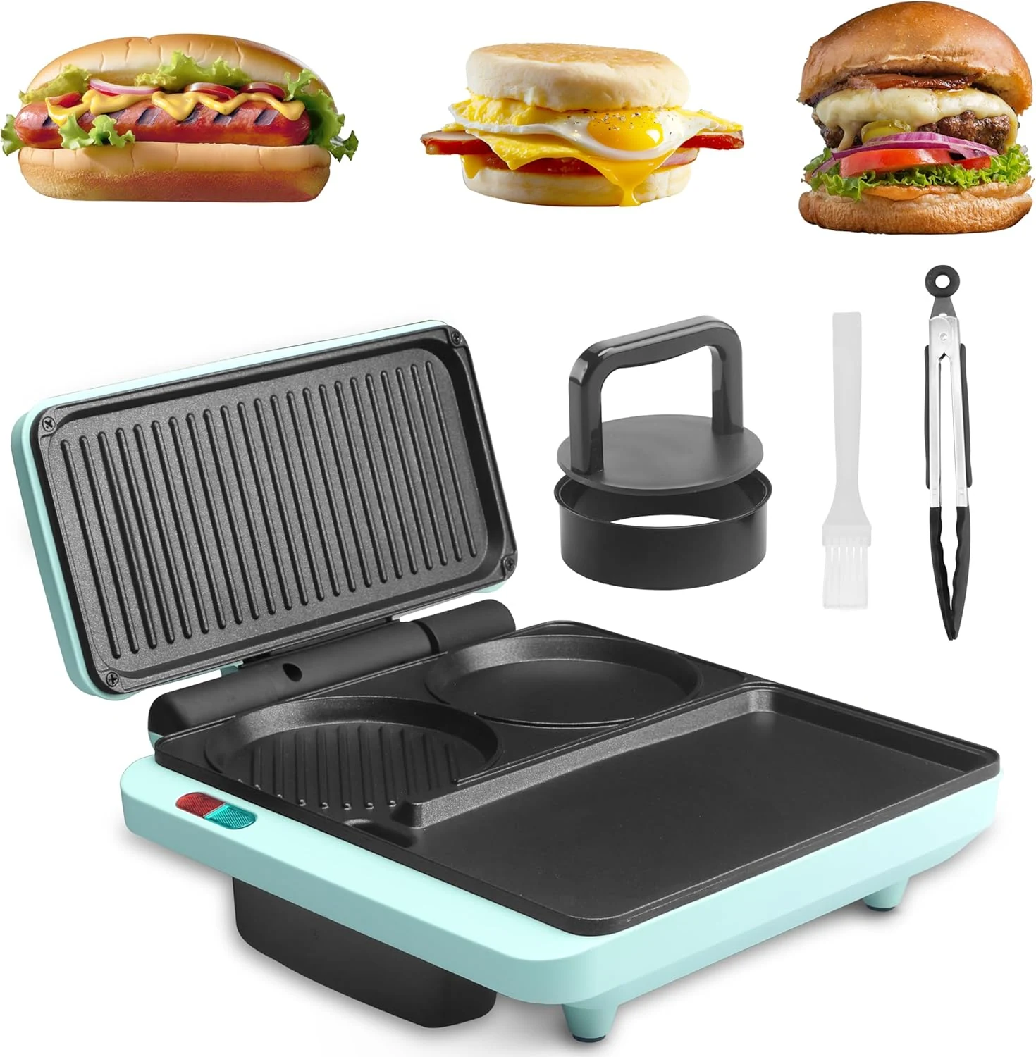 Baker's Friend Breakfast Sandwich Maker, Nonstick Electric Griddle & Grill Combo, 3 in 1 Breakfast Station