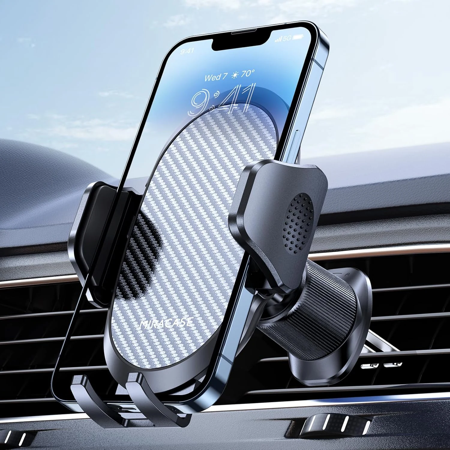 Miracase Phone Holders for Your Car with Metal Hook Clip, Air Vent Cell Phone Stand Car Mount, Dark Black