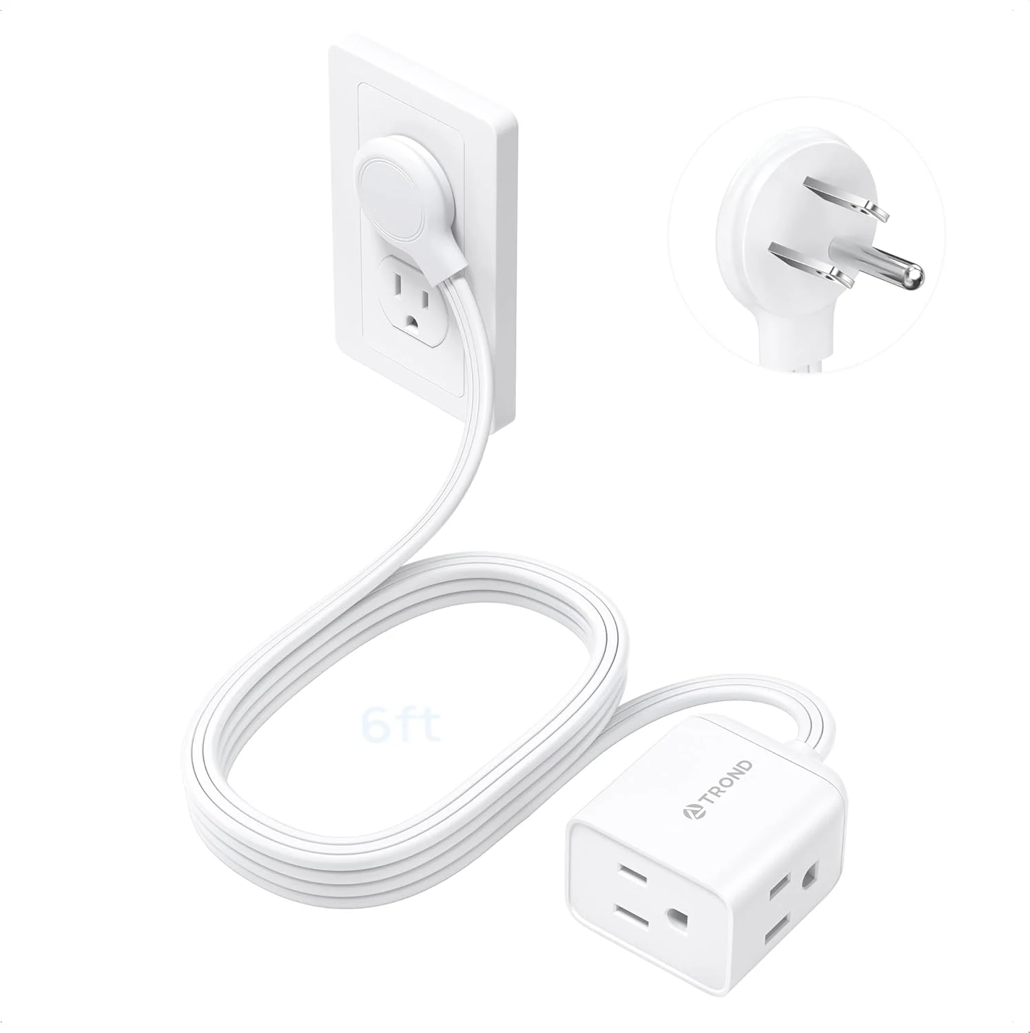 TROND Flat Extension Cord 6 Feet - Right Angled Flat Plug Power Strip