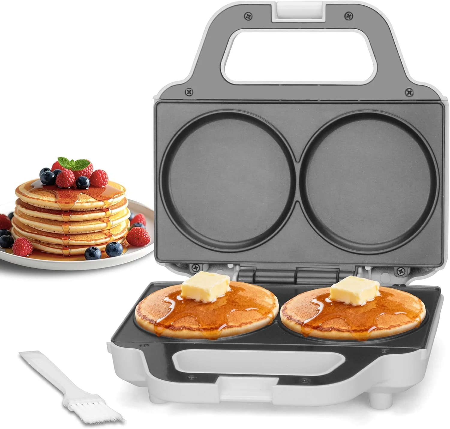 SugarWhisk Double Mini Pancakes Maker Machine, Arepa Maker, Electric Pancake Maker Griddle, White, 4 Inch
