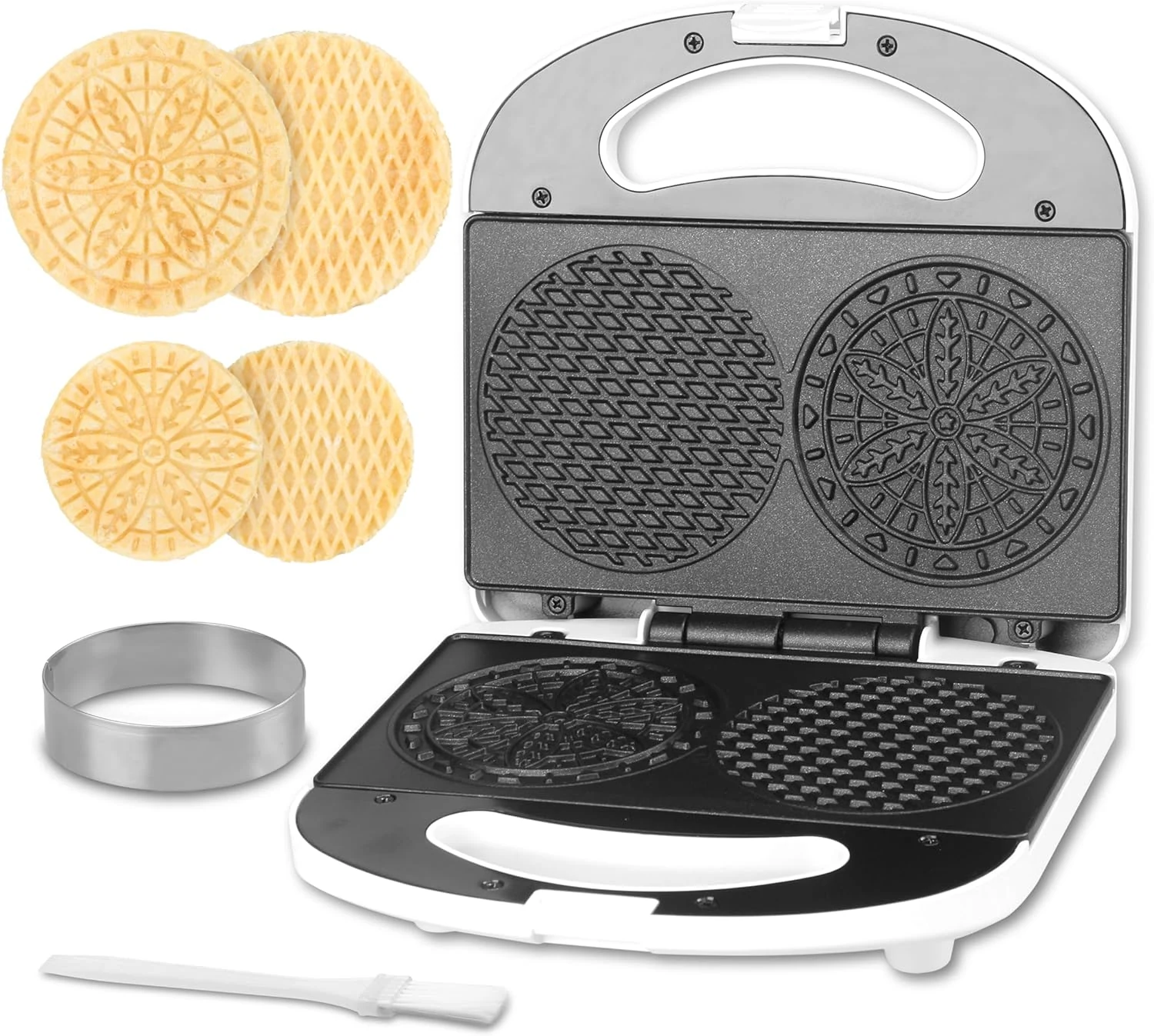 SugarWhisk Mini Pizzelle Maker Machine with a 3'' Cutter, Mini Stroopwafel Iron