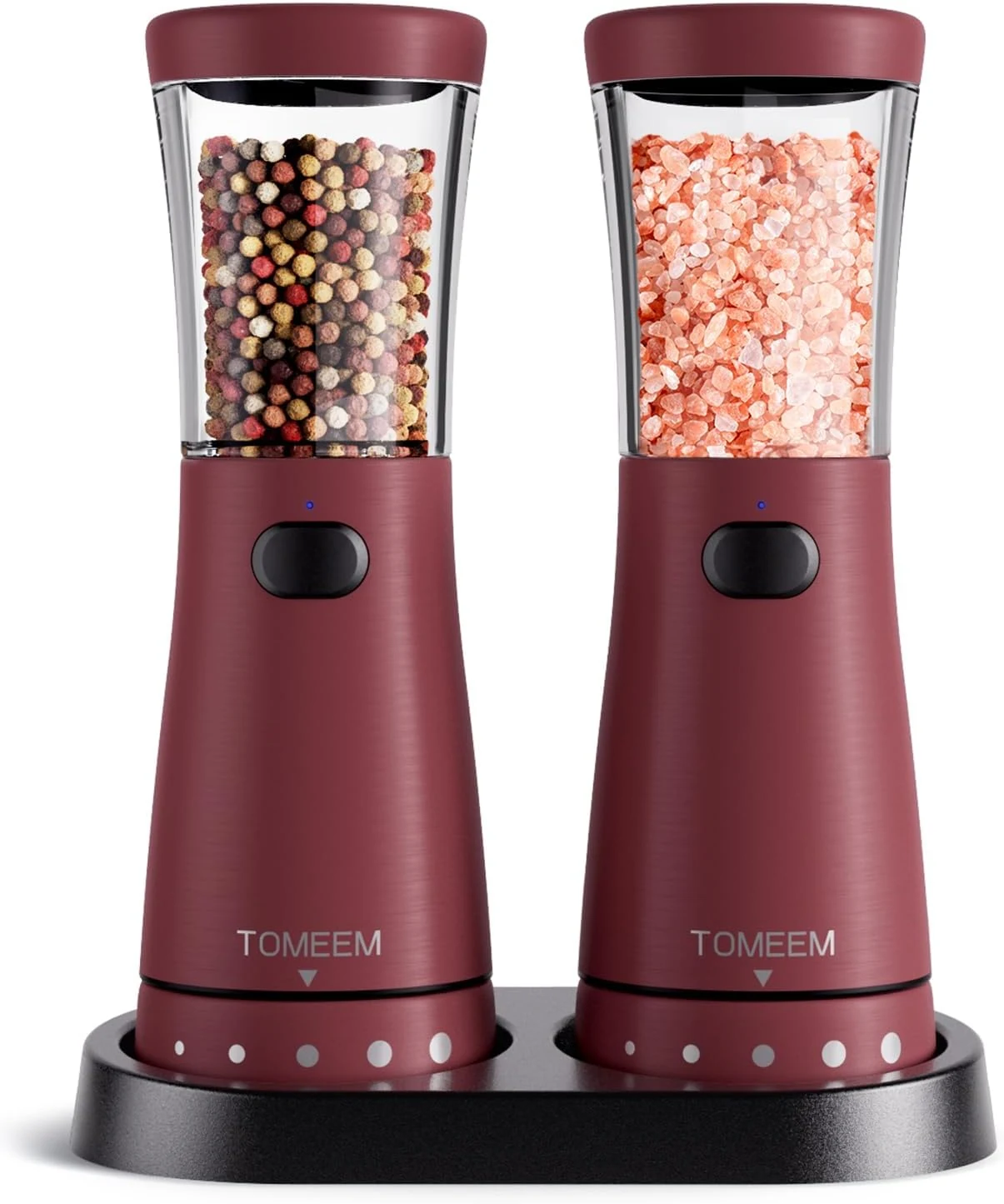 TOMEEM Electric Salt and Pepper Grinder Set with Storage Base, Stainless Steel Rechargeable Grinders
