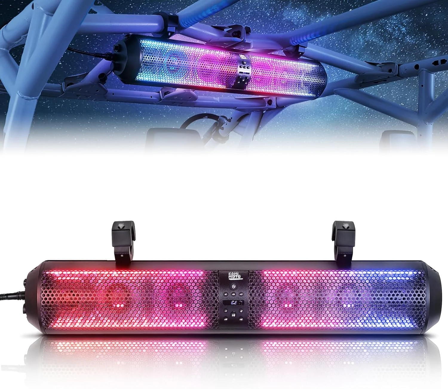 KEMIMOTO UTV Sound Bar 28 Inch ATV Soundbar 4X Subwoofers LED Party Lights Bluetooth Golf Cart Sound Bar 2X Tweeters