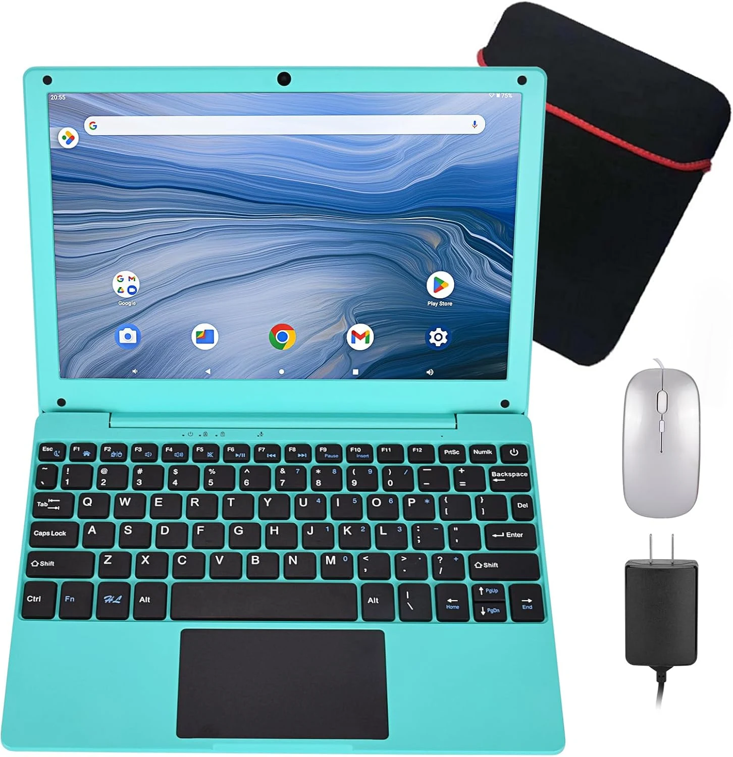 10.1Inch Laptop, Quad-Core Processor with Android 12.0 OS, 2GB RAM, 64GB eMMC, Built-in Camera, WiFi, Type-C Charging (Blue)