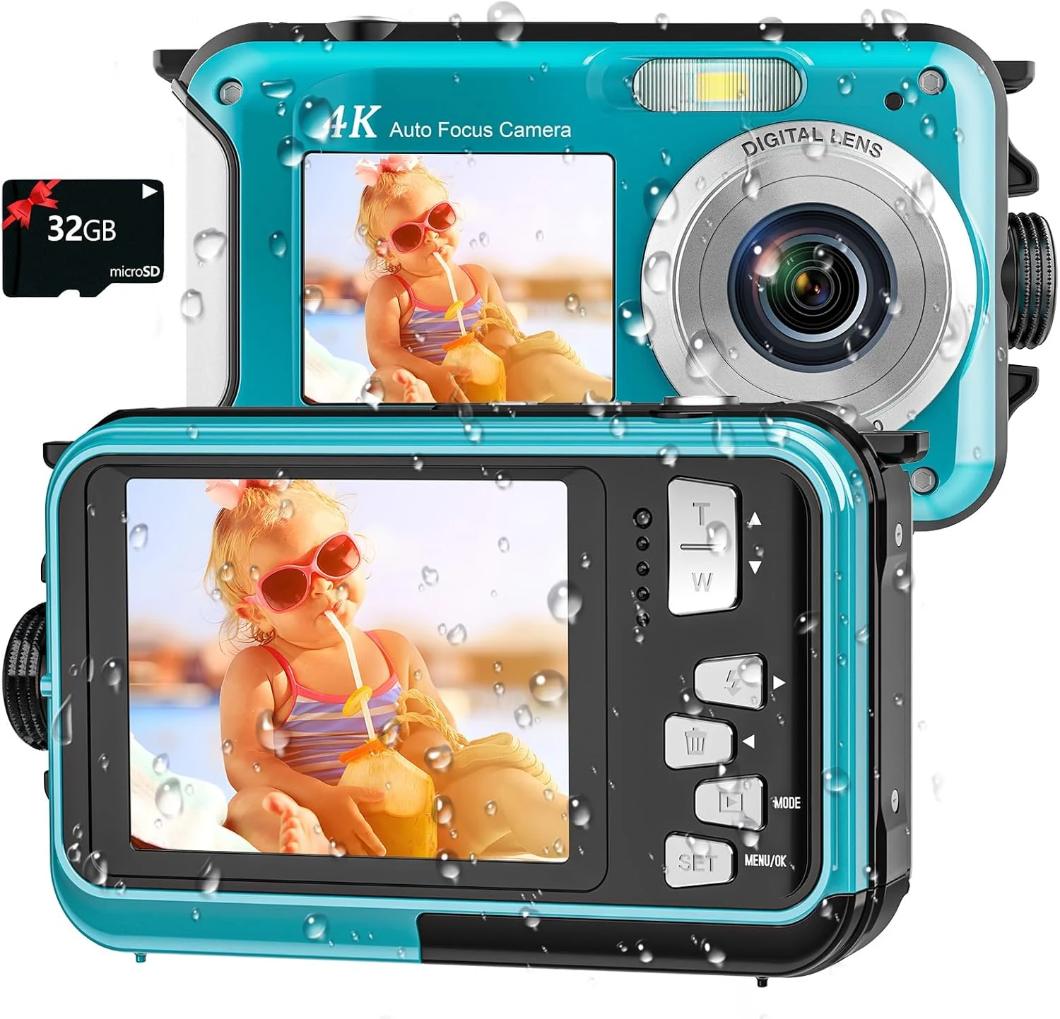 4K Underwater Camera 16FT Waterproof Camera with 32GB Card 64MP Autofocus Dual-Screen Selfie Underwater for Snorkeling Waterproof Compact Floatable Digital Camera 1250mAh Battery Type-C (Blue)