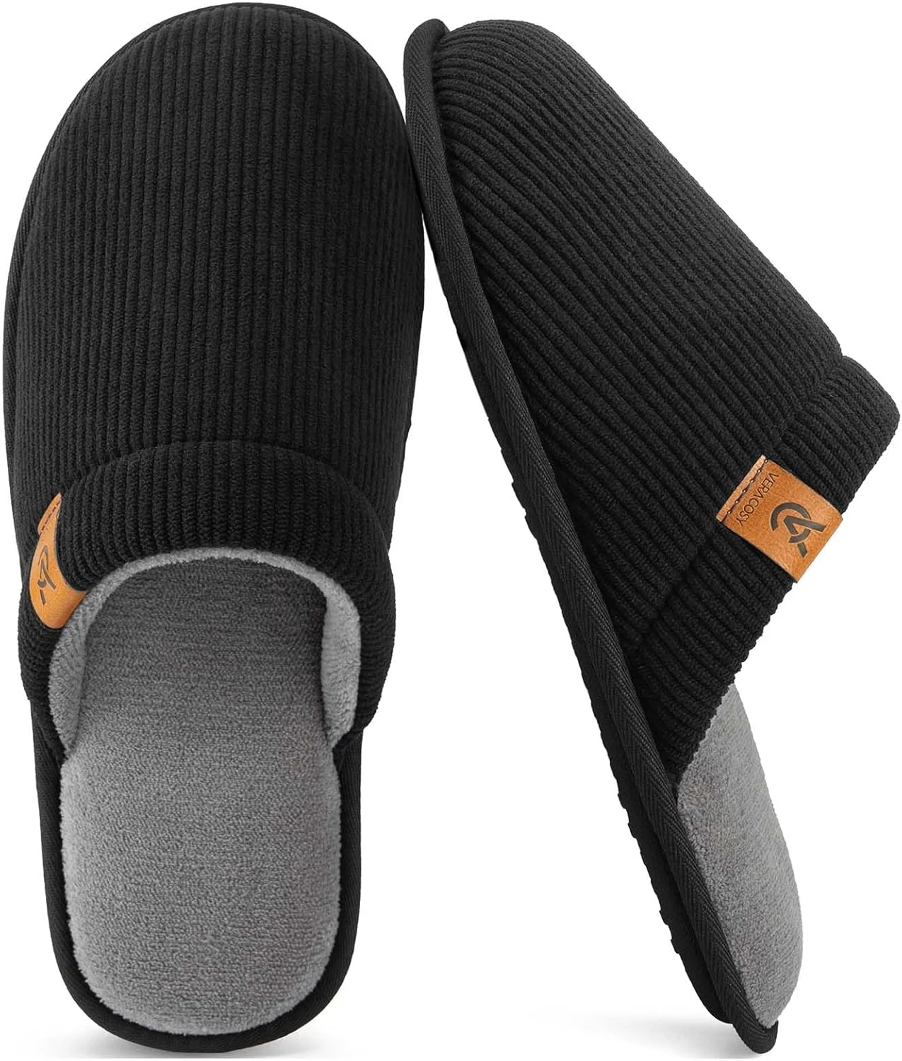 VeraCosy Men's Corduroy Scuff Slippers Soft Comfy Memory Foam Non-slip