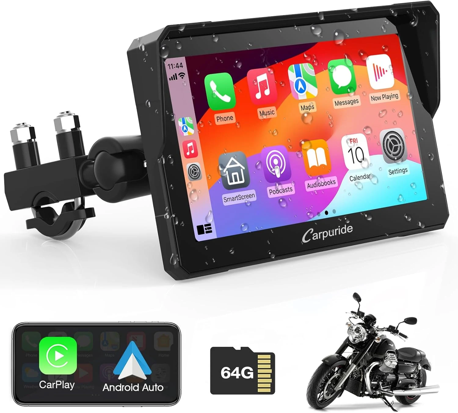 Carpuride W702 for Motorcycle, 7 inch Waterproof Touchscreen, Portable Apple Carplay/Android Auto GPS Navigation for Motorbike