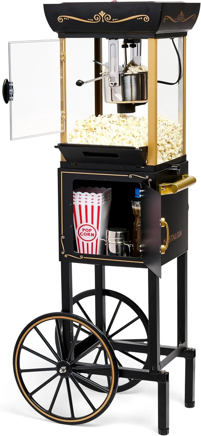 Nostalgia Popcorn Maker Machine - Vintage Theater Style Popcorn Cart With 2.5oz Stainless Steel Kettle