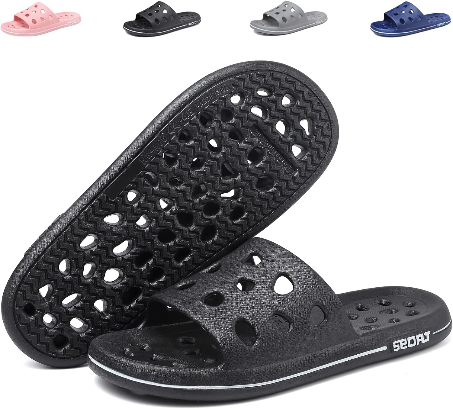 FINLEEO Shower Sandals with Drainage Holes - Quick Drying Bathroom & Gym Slippers for Men and Women