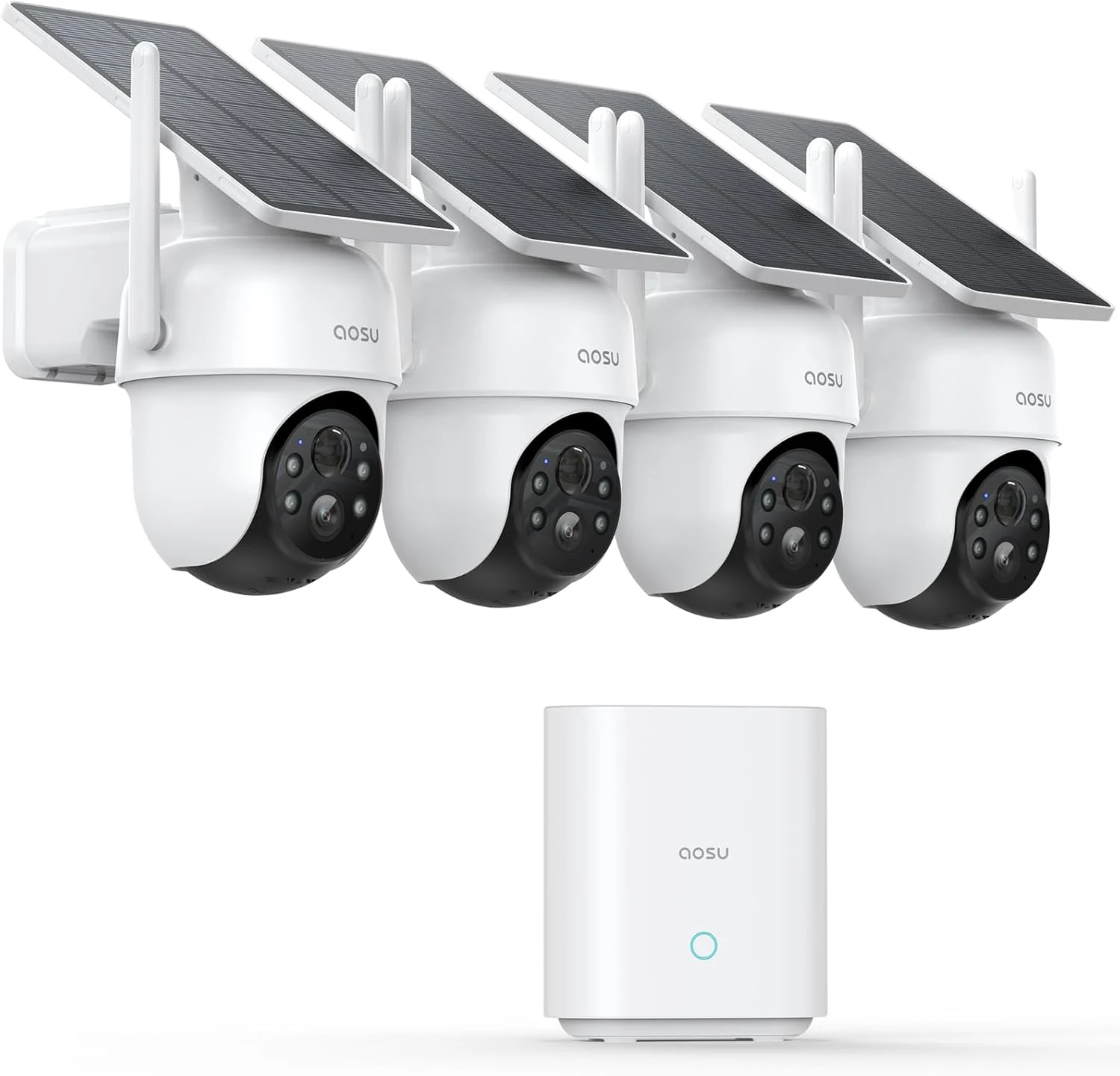 aosu Security Cameras Outdoor Wireless, 4 Cam-Kit, No Subscription Required, Solar-Powered, 360° Pan & Tilt, 2K Color Night Vision