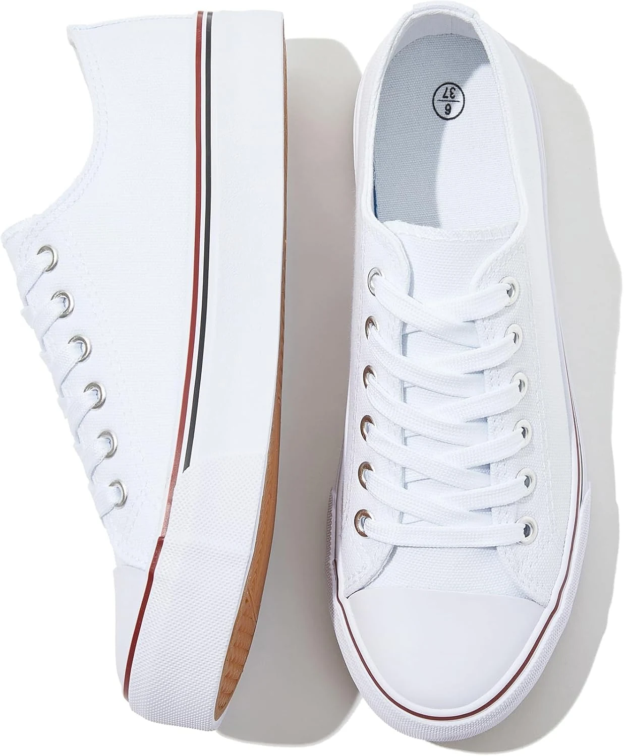 FRACORA Womens White Black Canvas Sneakers Low Top Canvas Shoes for Women