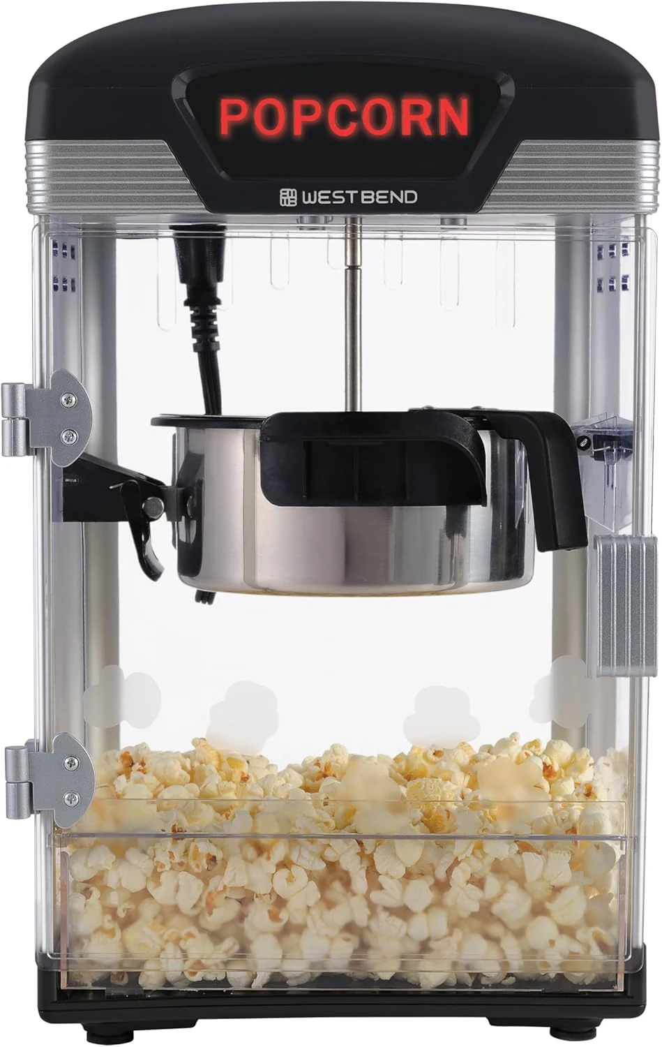 West Bend Stir Crazy Movie Theater Popcorn Popper, Gourmet Popcorn Maker Machine with Nonstick Popcorn Kettle and Popcorn Scoop for Popcorn Machine, 4 Qt., Black
