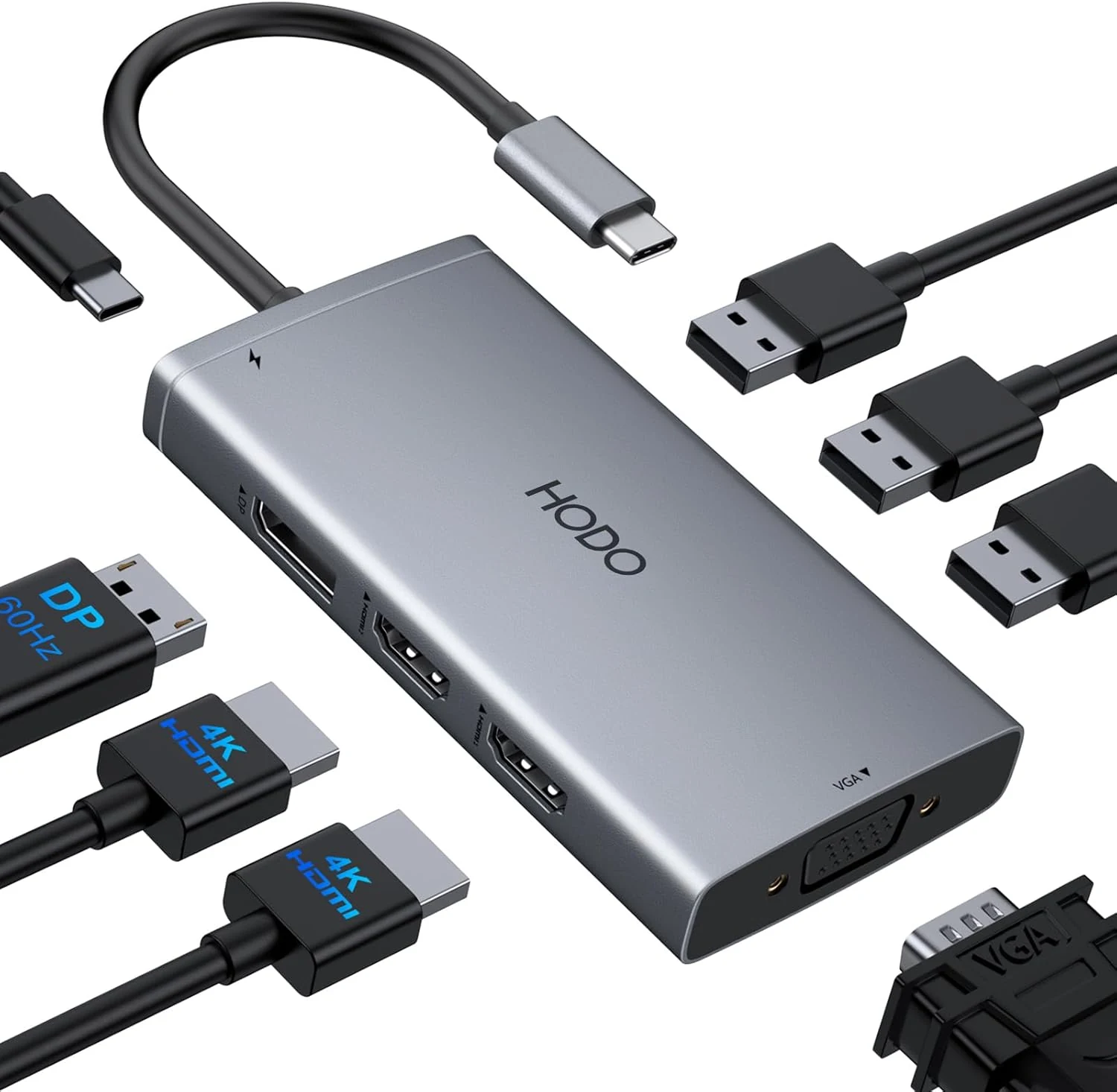 HODO USB C Docking Station Dual Monitor Adapter for Dell HP, 8-in-1 USB-C Hub Dongle