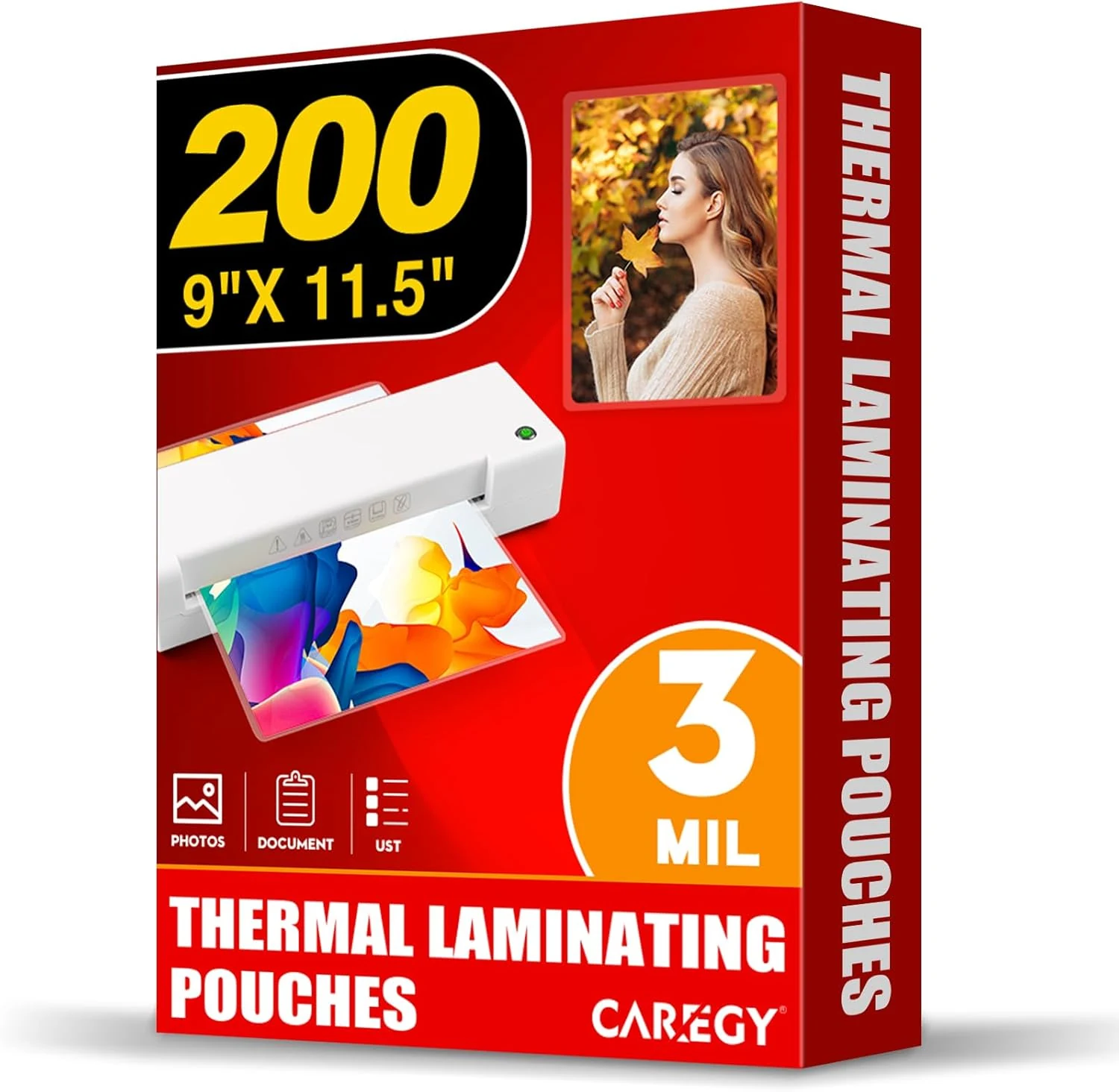 CAREGY Thermal Laminating Pouches, Holds 8.5 x 11 Inch Sheets (200 Pack, 3 Mil, 9 x 11.5 Inches)