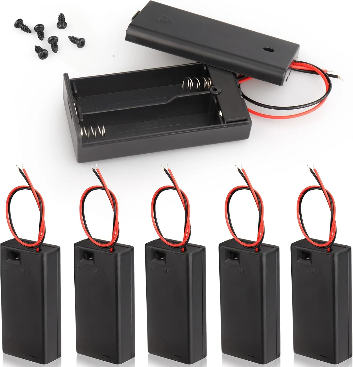 VWEICYY 6PCS 2 x 1.5V AA Battery Holder Enclosures with Wire Leads and On/Off Switch (6)