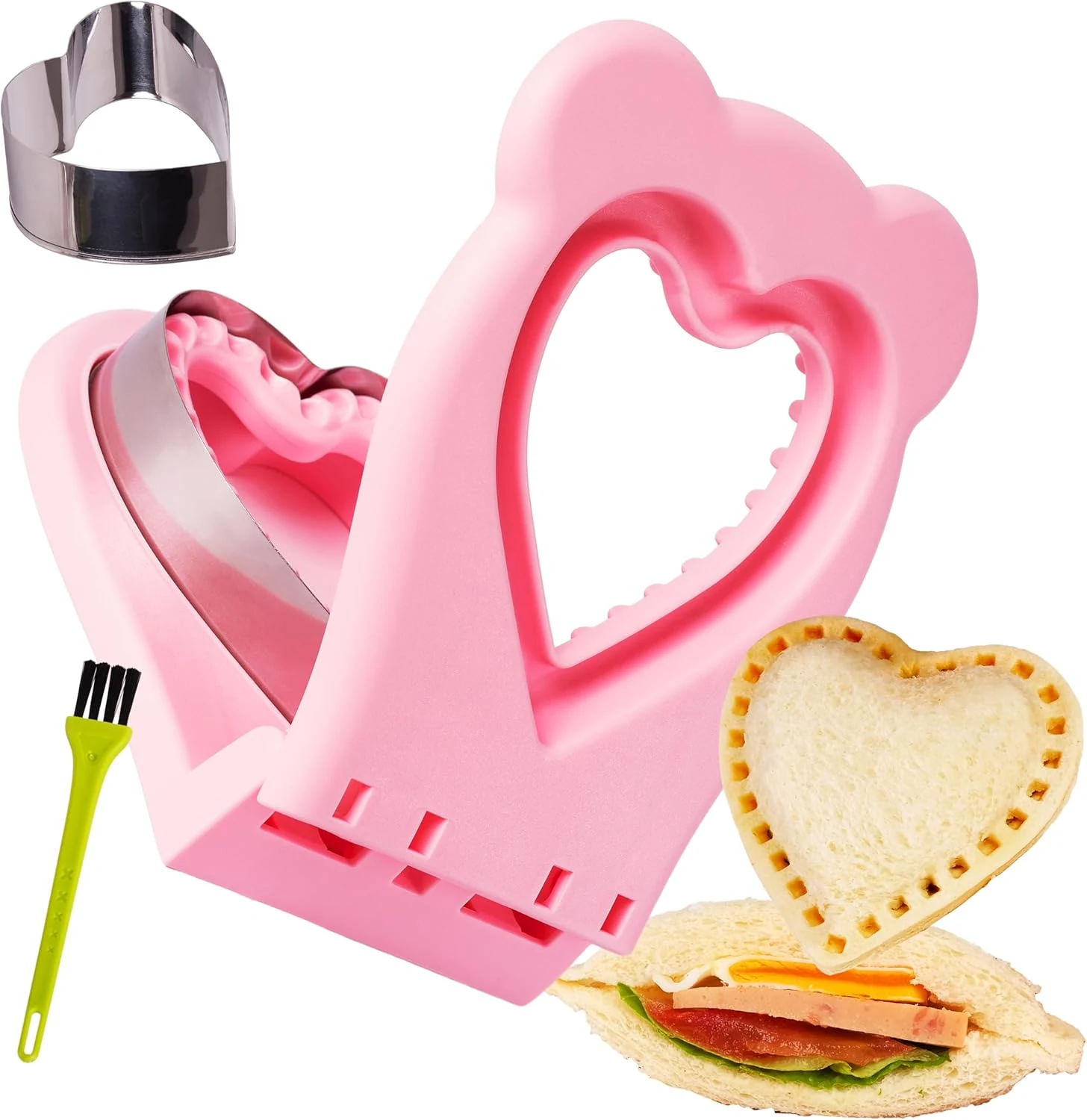 LEPCY Uncrustables Sandwich Maker Sealer Cutter, Crustless Sandwich Cutter, PB&J Uncrustable Maker (Pink, Heart Shape)