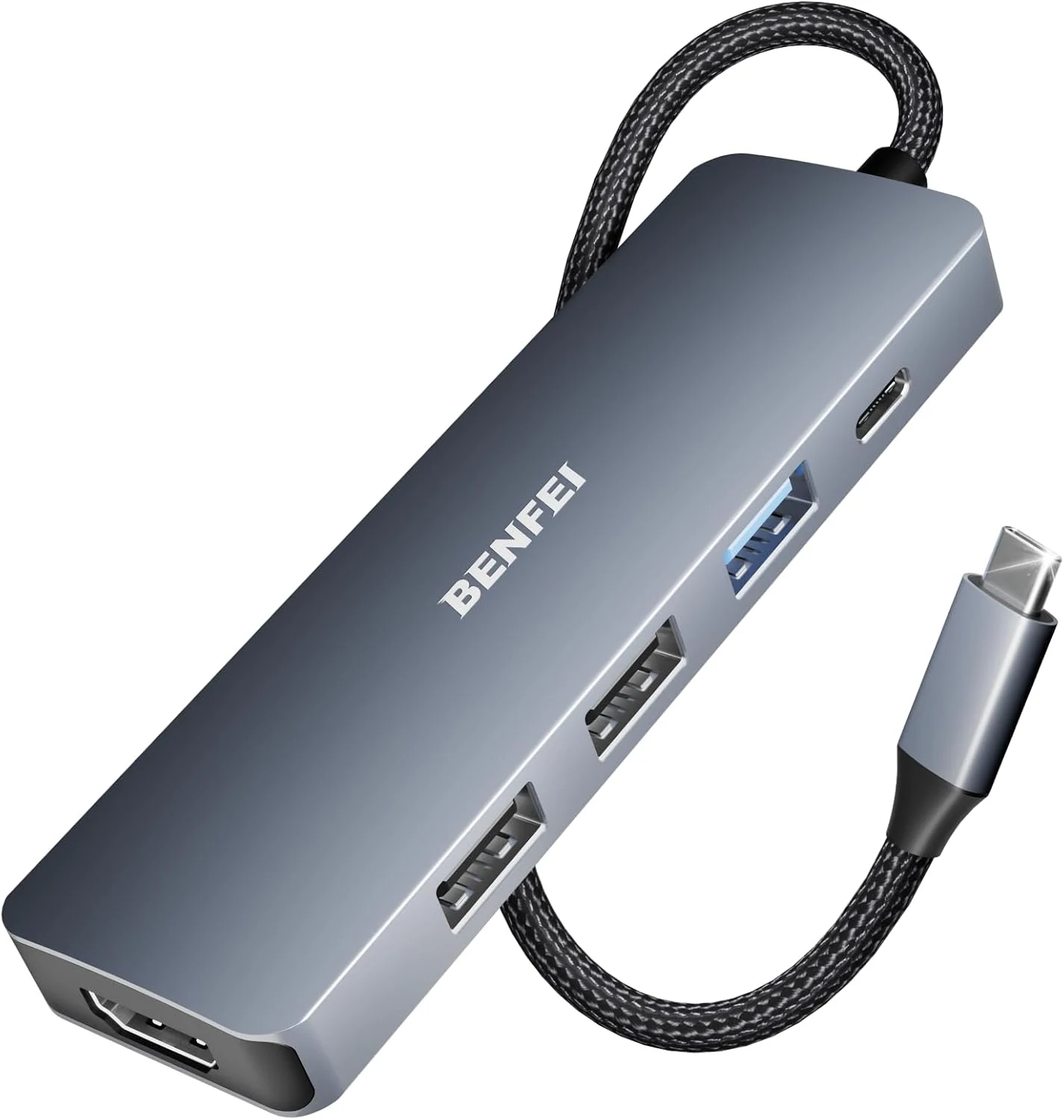 BENFEI USB C Hub 5-in-1 with 4K HDMI(Certified), 100W Power Delivery, 3 USB-A, Silicone Cable, Aluminum Case