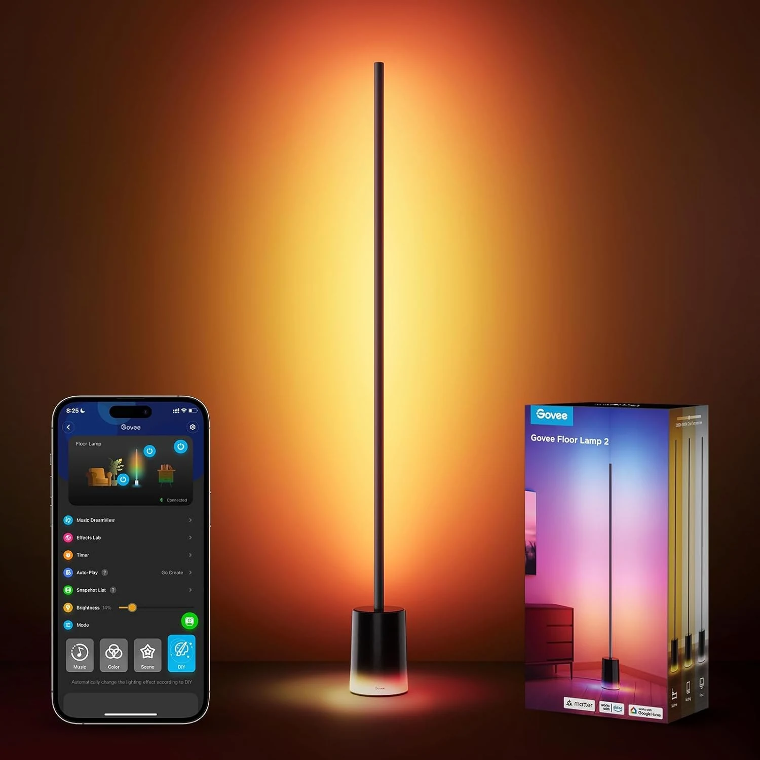 Govee Floor Lamp 2, RGBIC, Warm Cool White LED, Compatible with SmartThings, Matter, Alexa