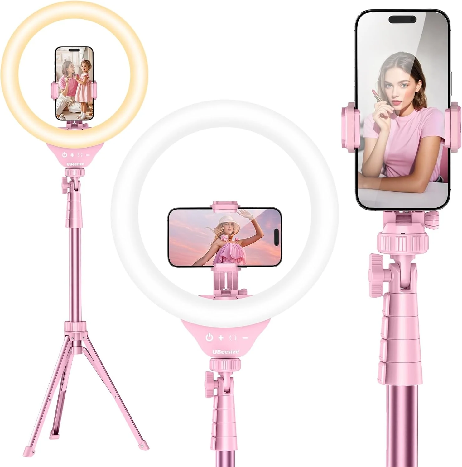 UBeesize 12'' LED Ring Light with 62'' Tripod Stand, Selfie Ring Light with Bluetooth Remote (Pink)