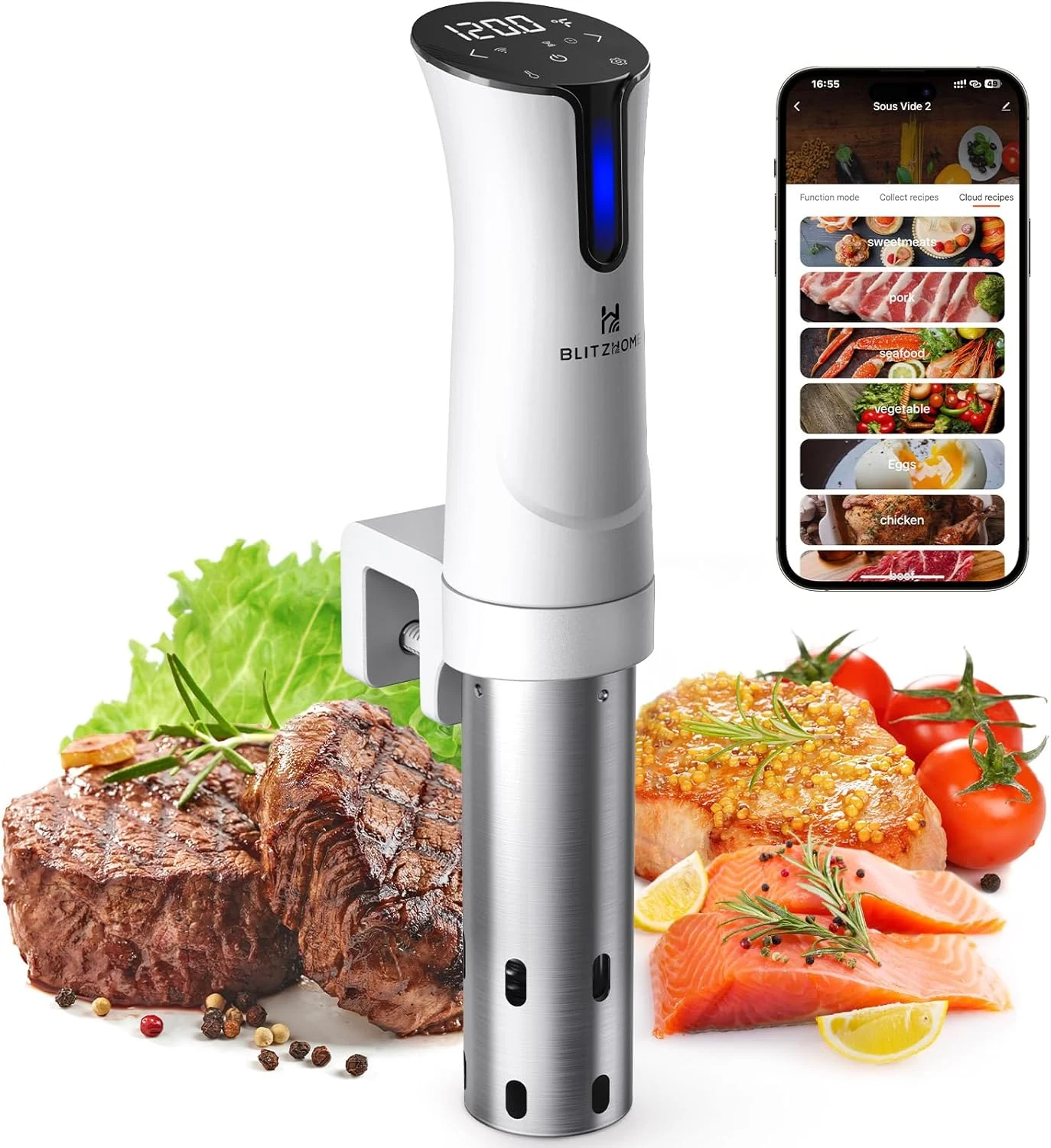 BLITZHOME Sous Vide Machine, WiFi APP Included, 1100W Sous Vide Cooker