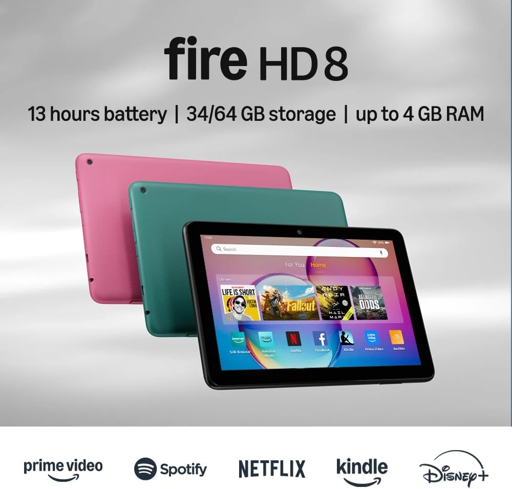 Amazon Fire HD 8 tablet (newest model), 8” HD Display, 4GB memory, 64GB, responsive and vibrant, designed for portable entertainment, Black