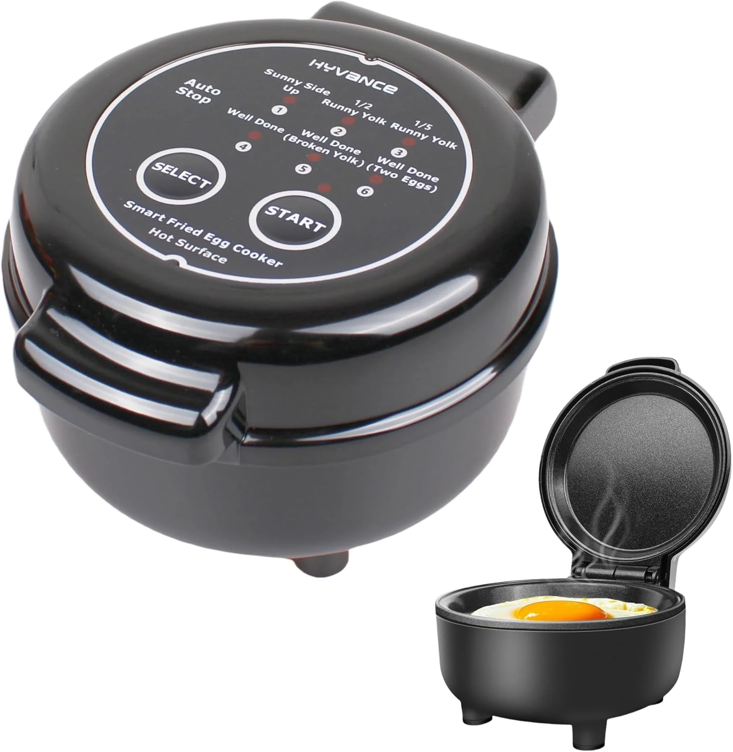 Hyvance Smart Fried Egg Cooker, Automatic Fried Egg Maker for 6 Features like Sunny Side Up, Over Easy, Fully Cooked & More
