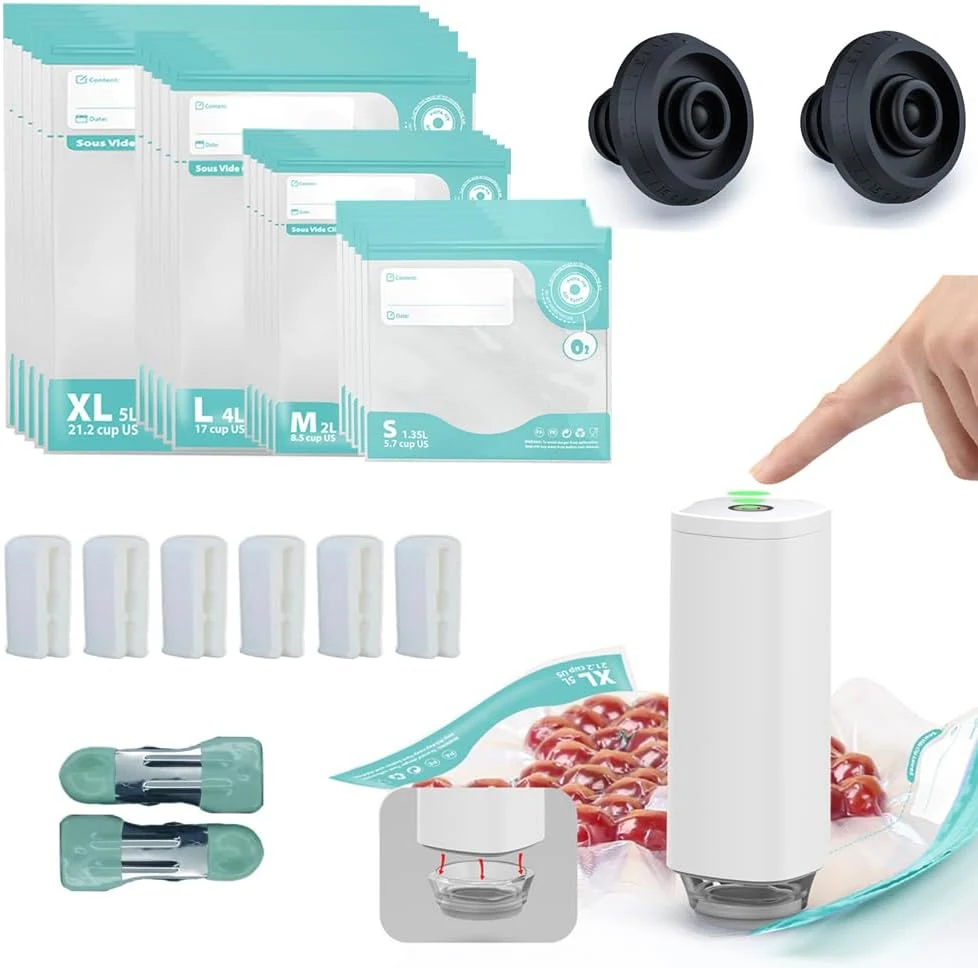 CABIBOX portable electric vacuum sealer for food (with reusable bags and clips)